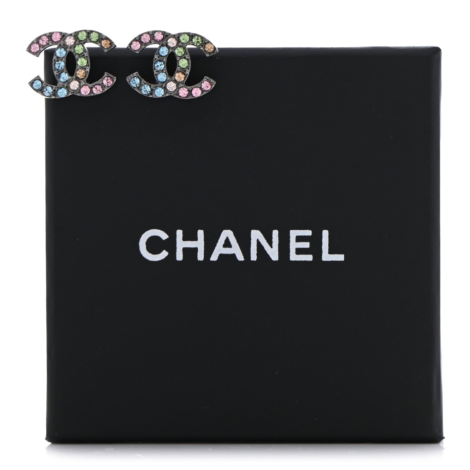 Chanel Ruthenium Crystal CC Earrings Multicolor 5 of 5
