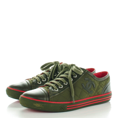 Chanel Nylon Calfskin Quilted CC Sneakers 36 Dark Green 3 of 9