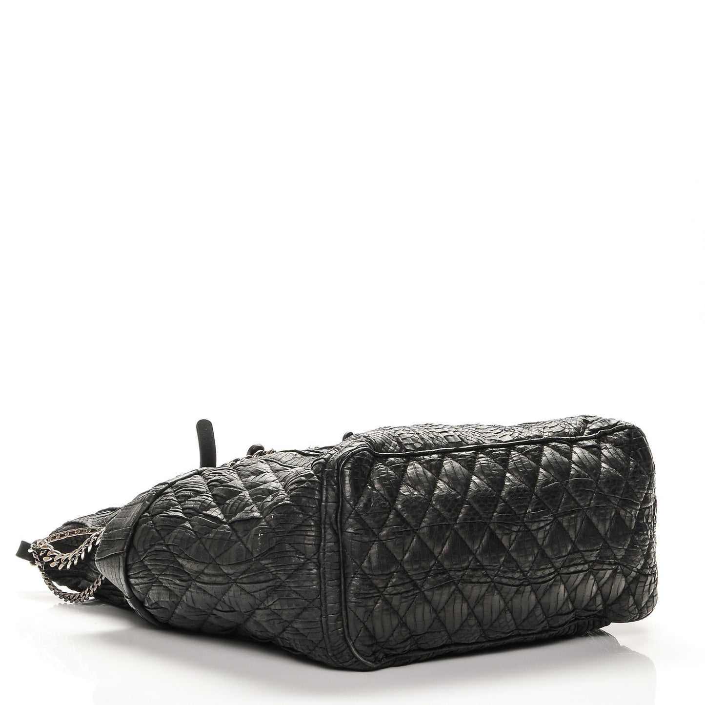 Waxed Snakeskin Chain Embellished Blare Tote Black