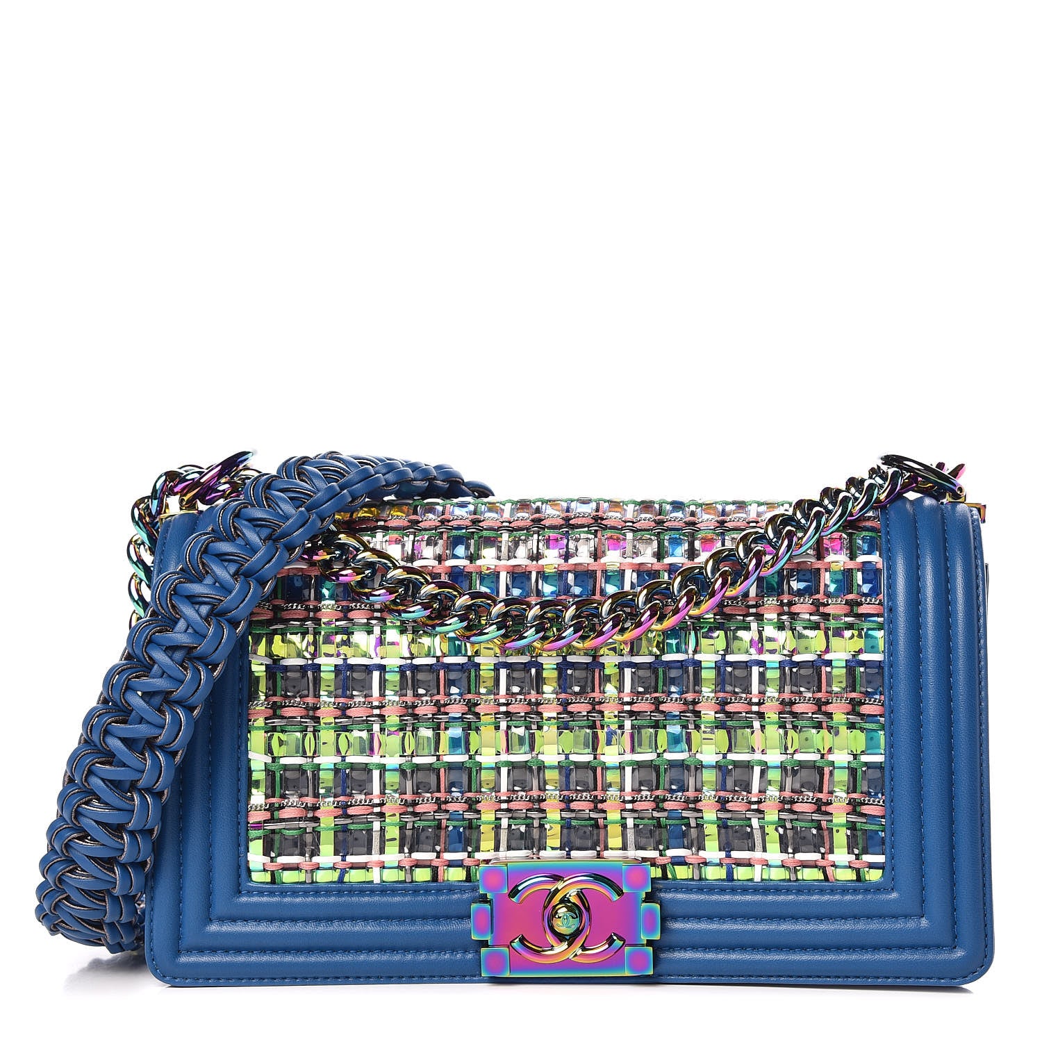 Chanel PVC Thread Woven Medium Boy Flap Dark Blue 1 of 9