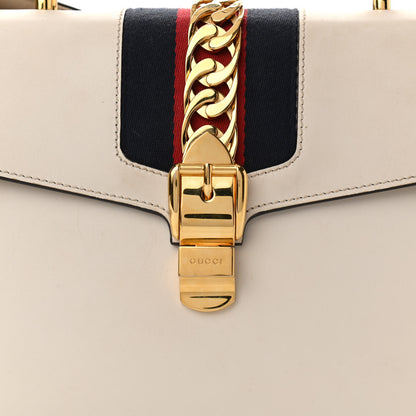 Gucci Calfskin Web Medium Sylvie Top Handle Bag White 9 of 17