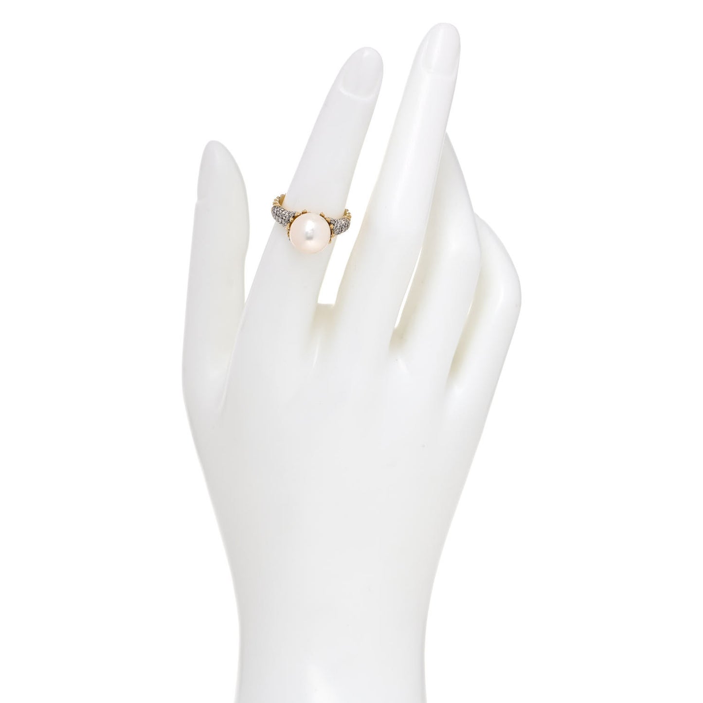 18K Yellow Gold Diamond Pearl Starburst Ring 51 5.75
