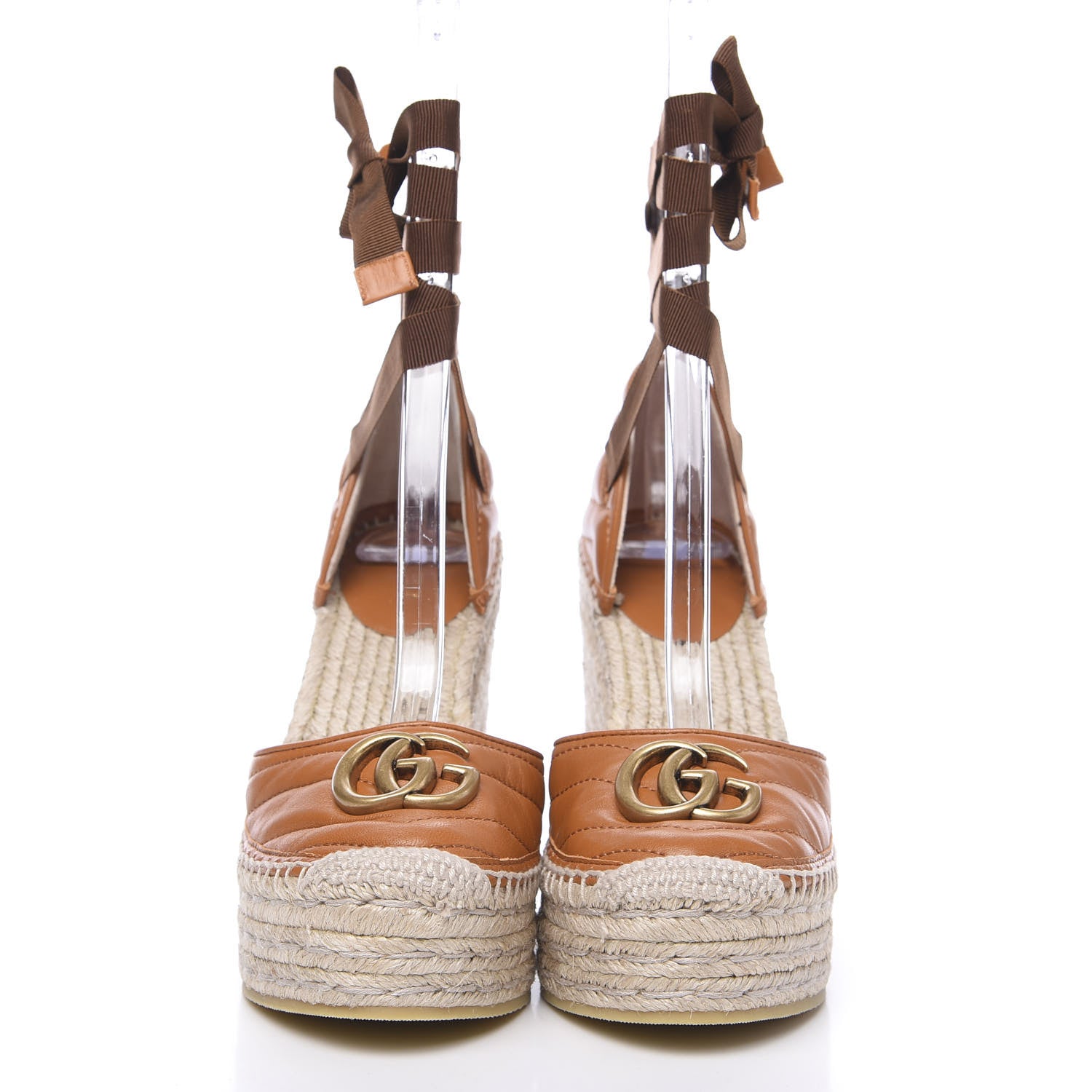 Gucci Nappa Matelasse GG Marmont Ankle Wrap Platform 35/120mm Espadrille Wedges 35 Cognac 2 of 8