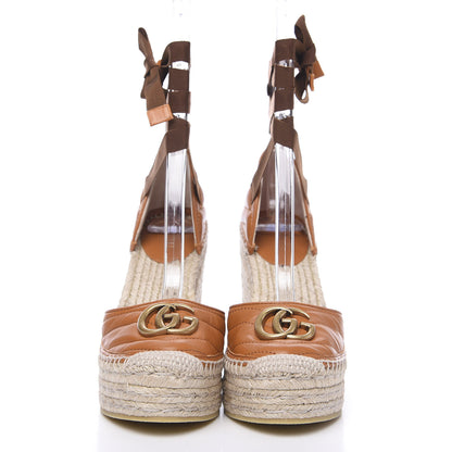 Gucci Nappa Matelasse GG Marmont Ankle Wrap Platform 35/120mm Espadrille Wedges 35 Cognac 2 of 8