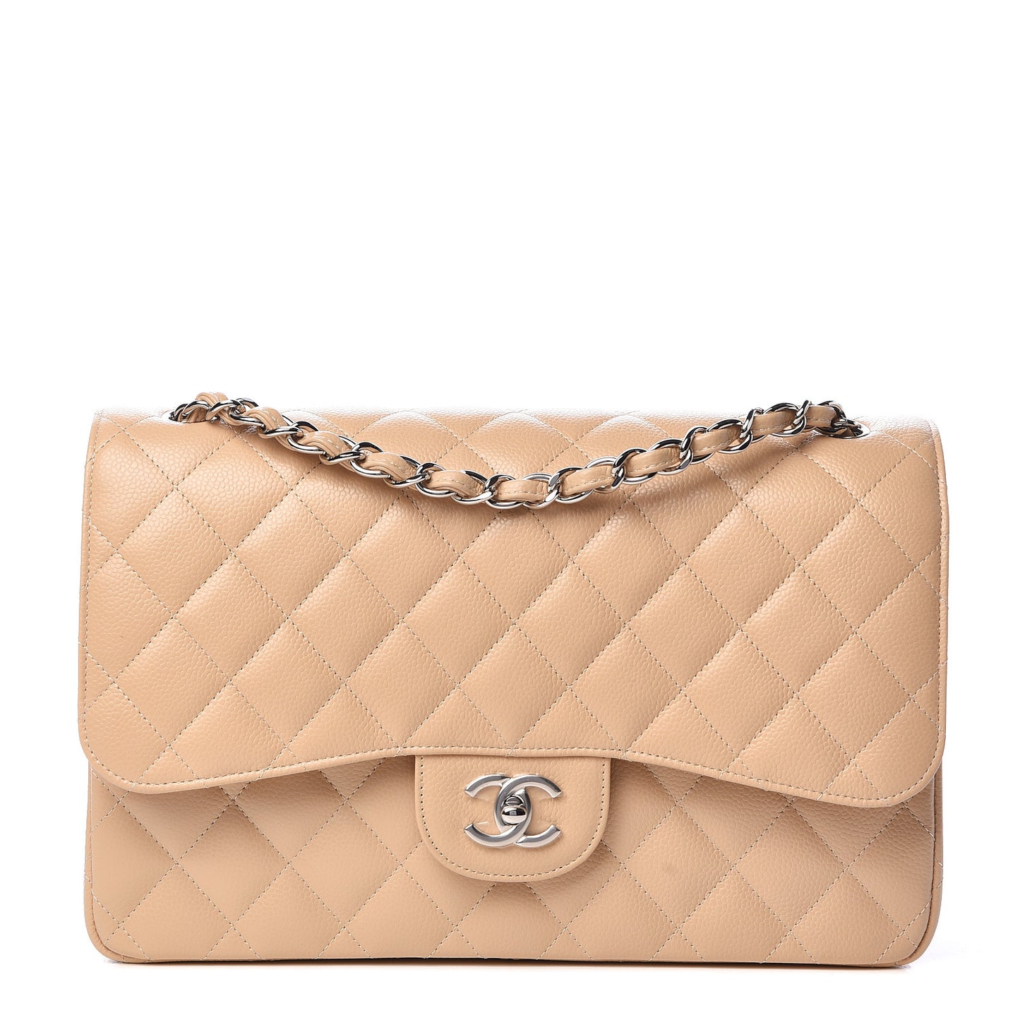 Caviar Quilted Jumbo Double Flap Beige Clair