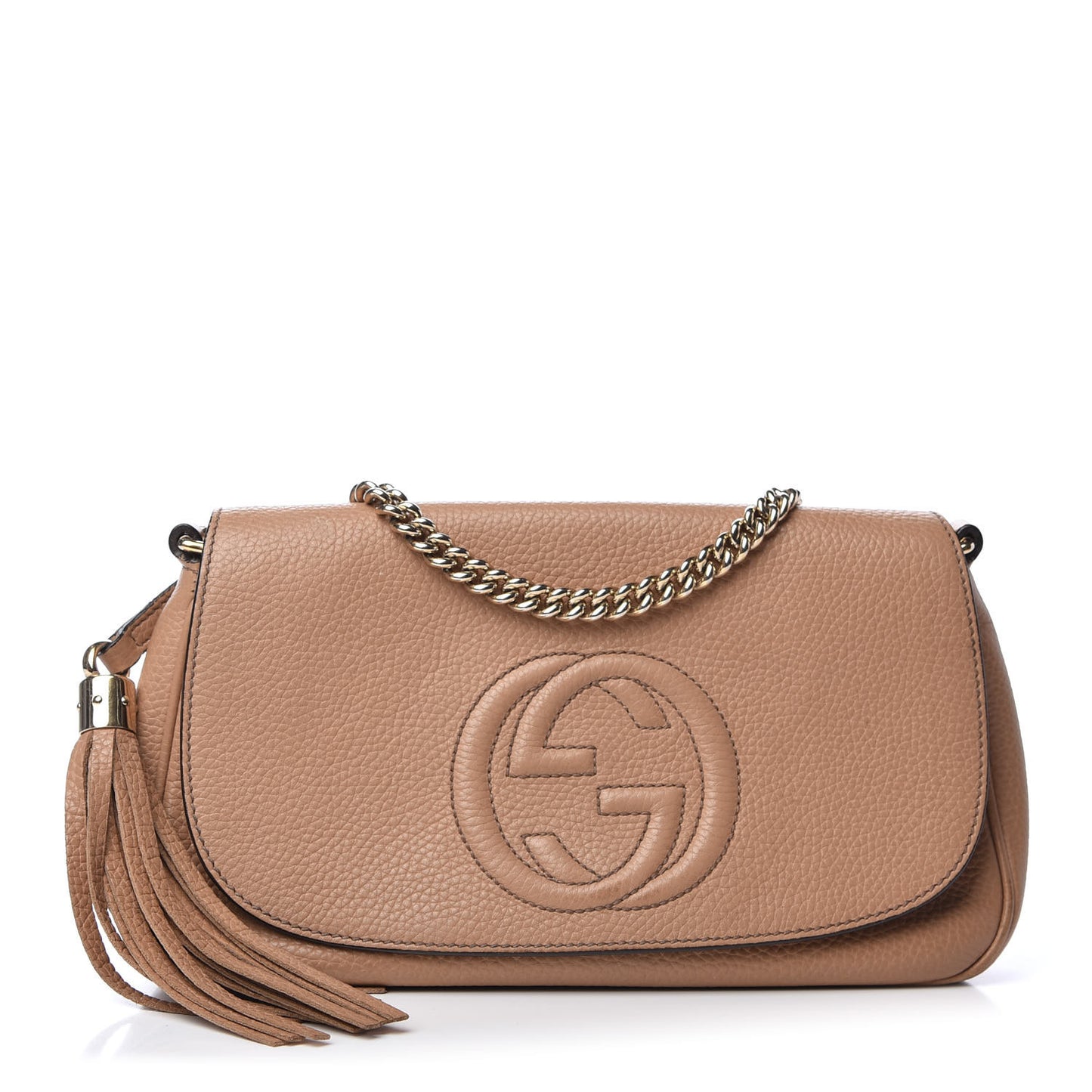 Pebbled Calfskin Medium Soho Flap Crossbody Camelia
