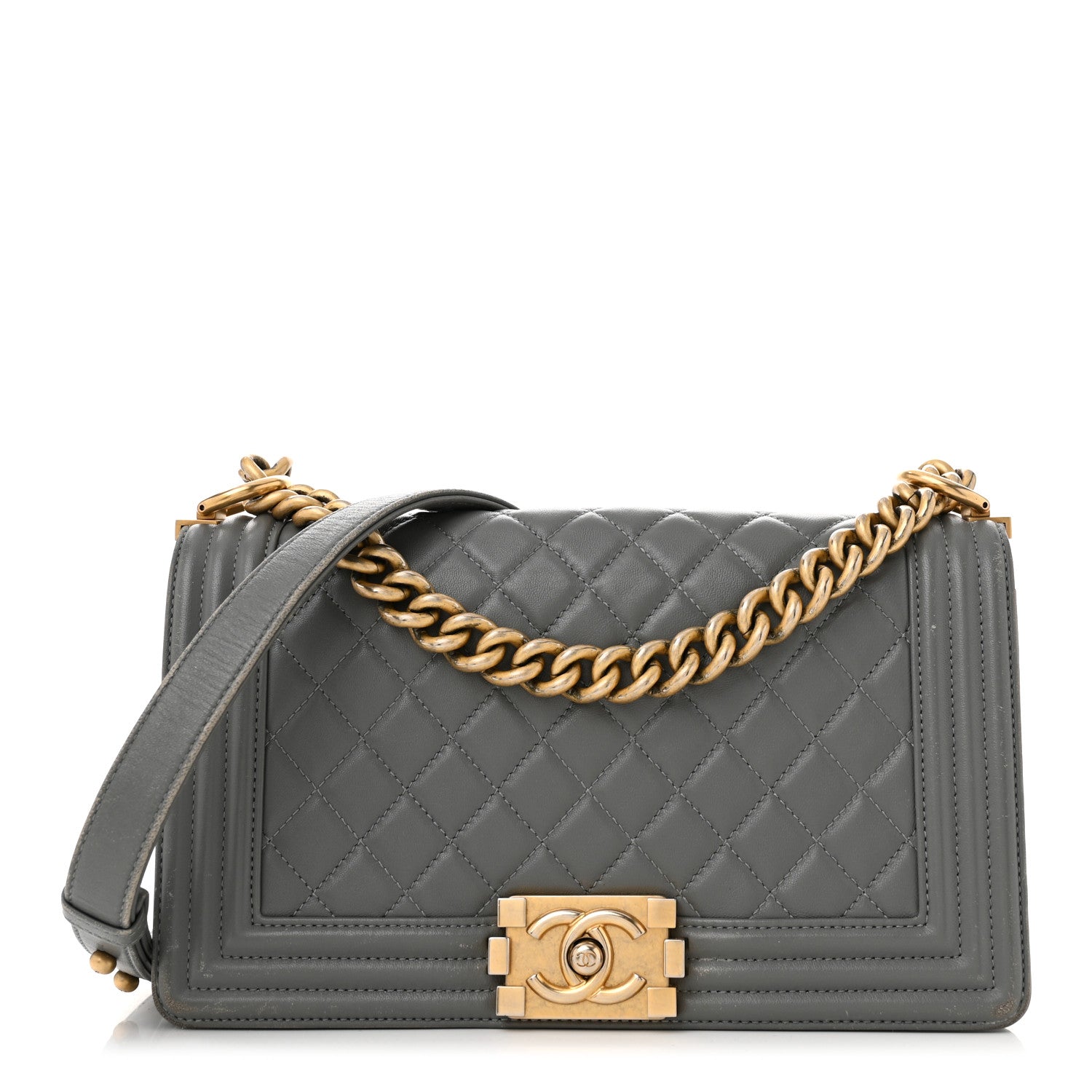 Chanel Lambskin Quilted Medium Boy Flap Grey 1 of 14