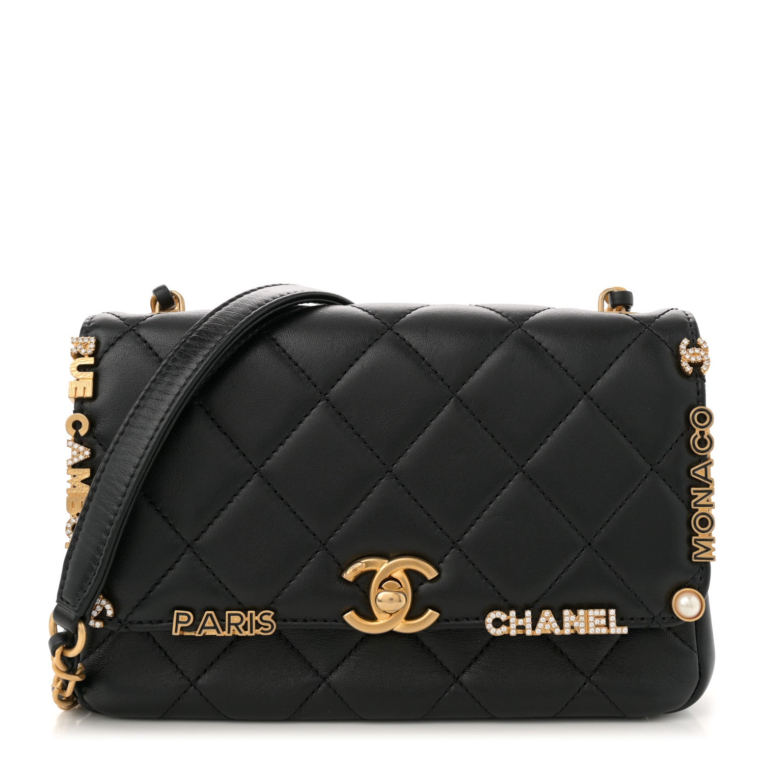 Chanel Lambskin Enamel Strass Quilted Mini Paris Monaco Flap Black 1 of 10