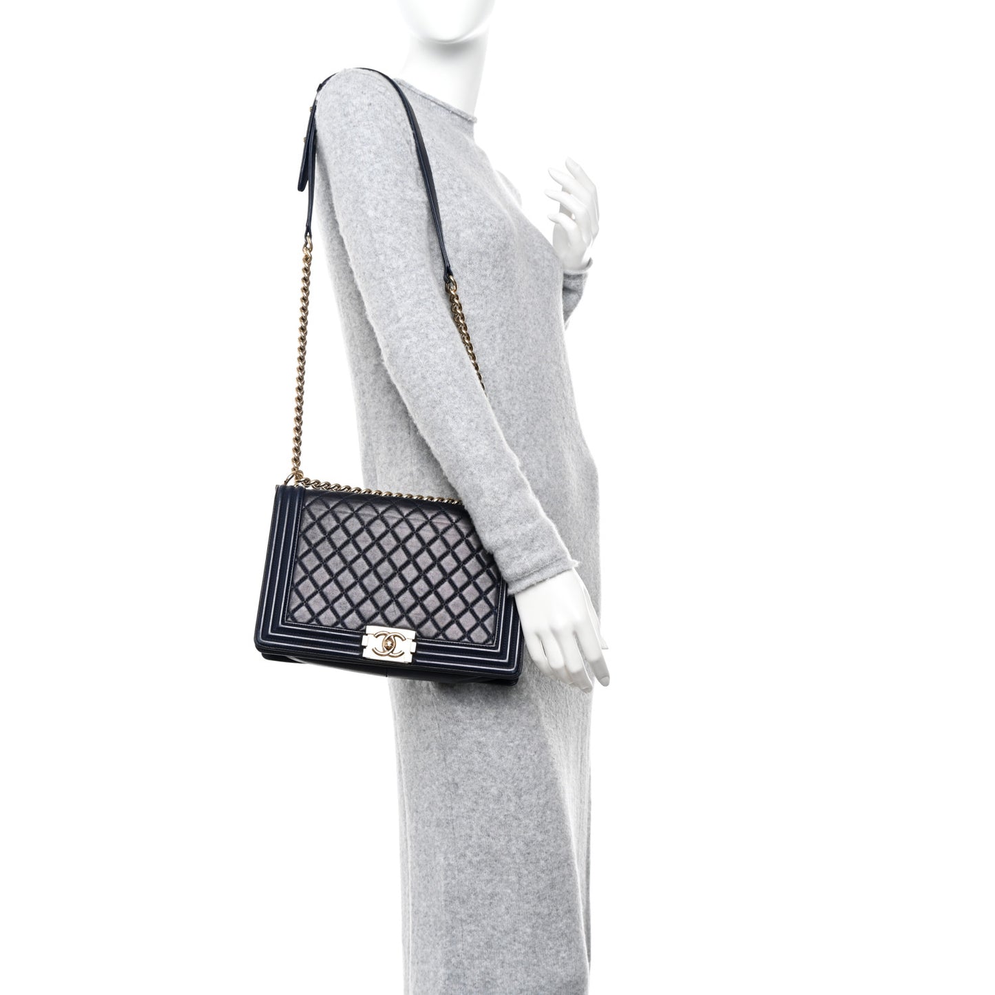 Lambskin Quilted New Medium Boy Flap Dark Blue