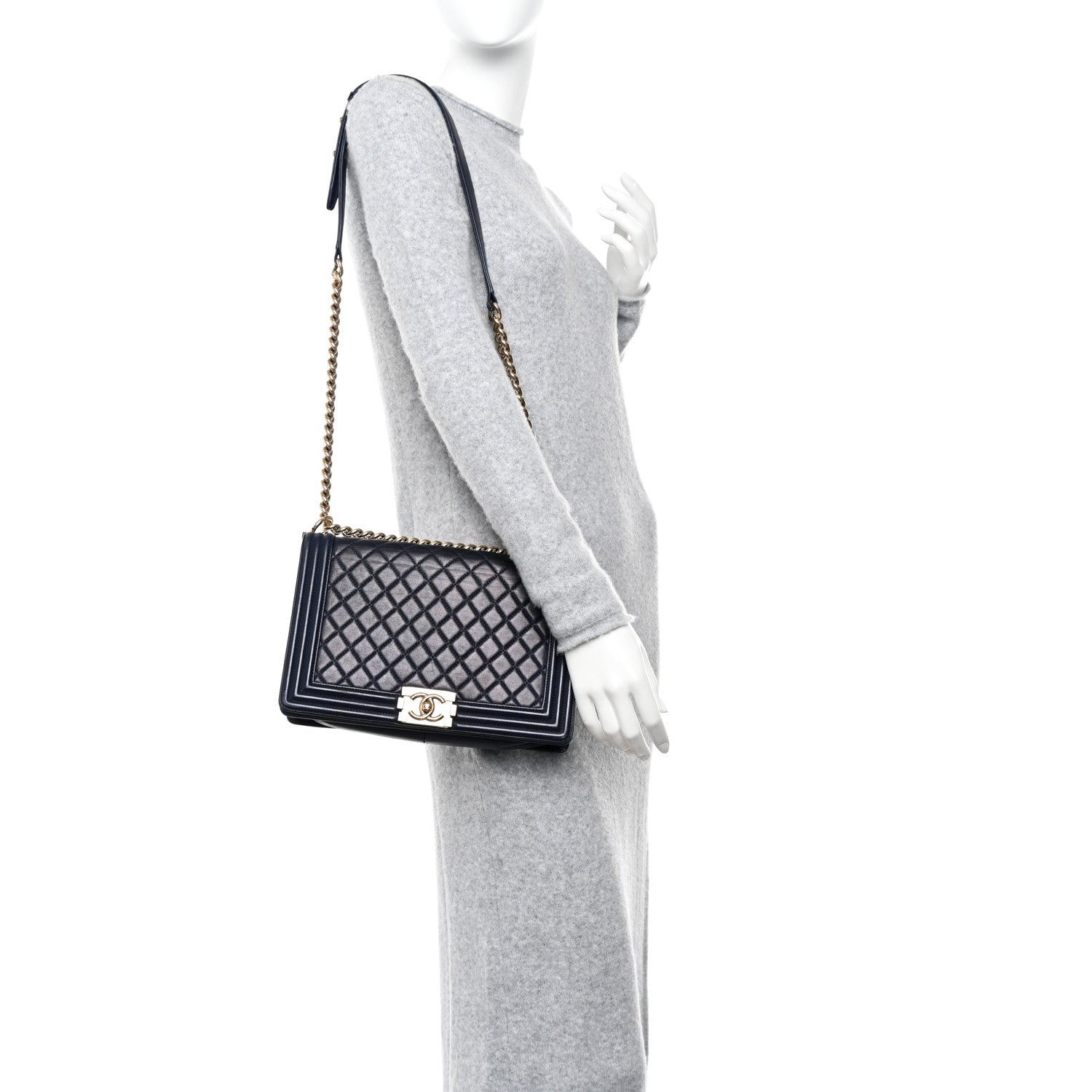 Chanel Lambskin Quilted New Medium Boy Flap Dark Blue 2 of 17