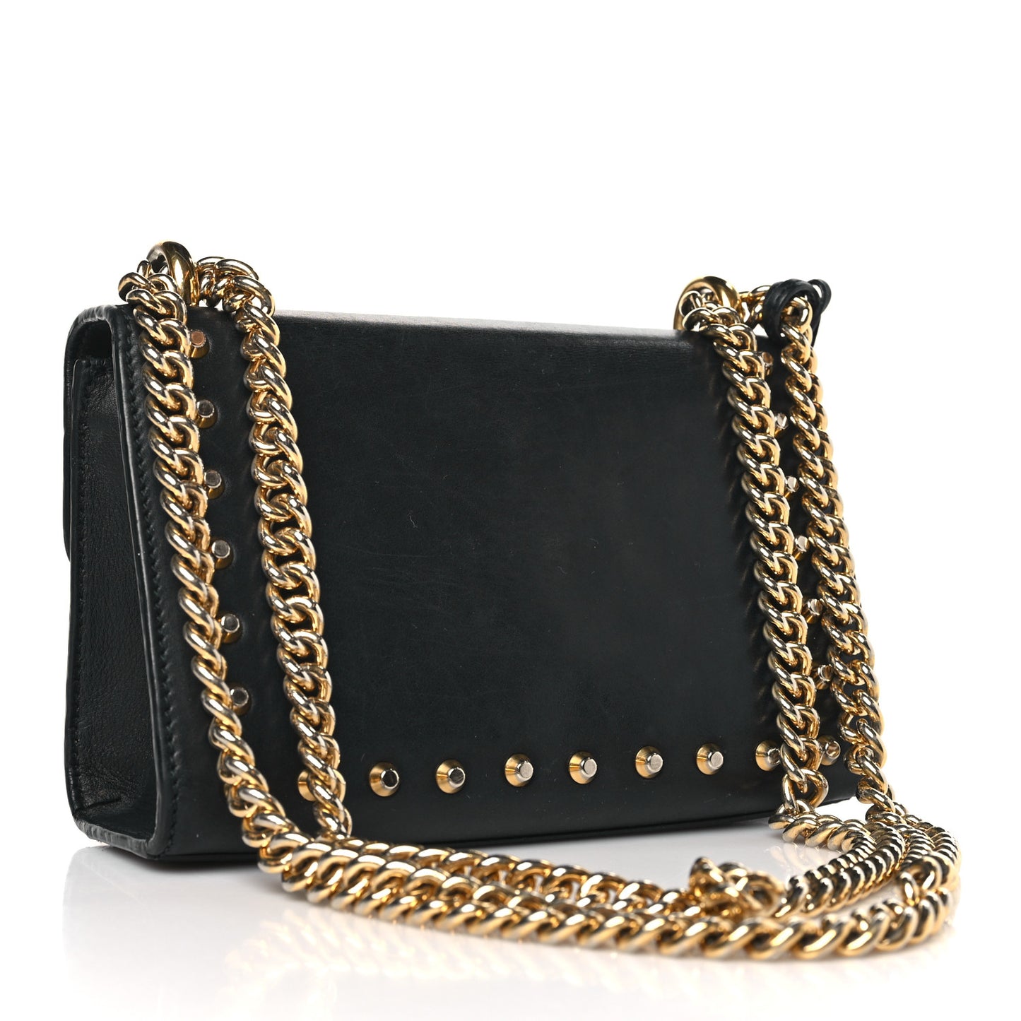 Calfskin Studded Small Padlock Shoulder Bag Black