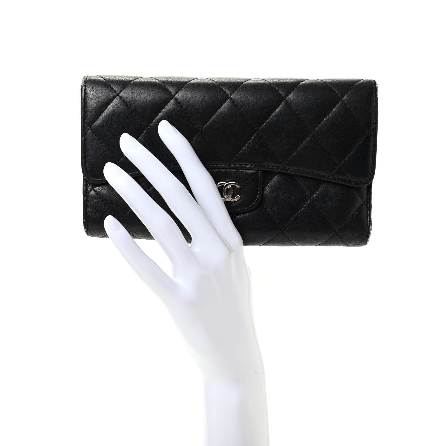 Chanel Lambskin Quilted Large Flap Wallet Black 2 of 7