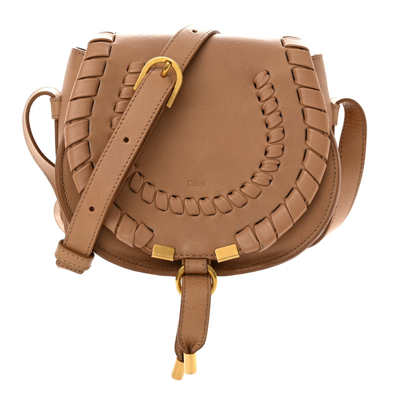 Chloe Calfskin Whipstitch Mini Marcie Round Crossbody Bag Light Tan 1 of 11