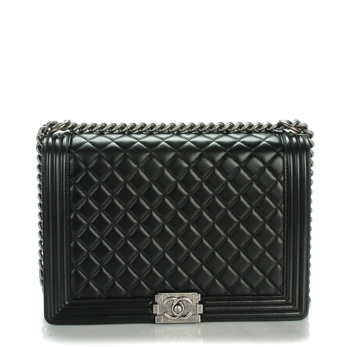 Lambskin Quilted Large Boy Flap Black