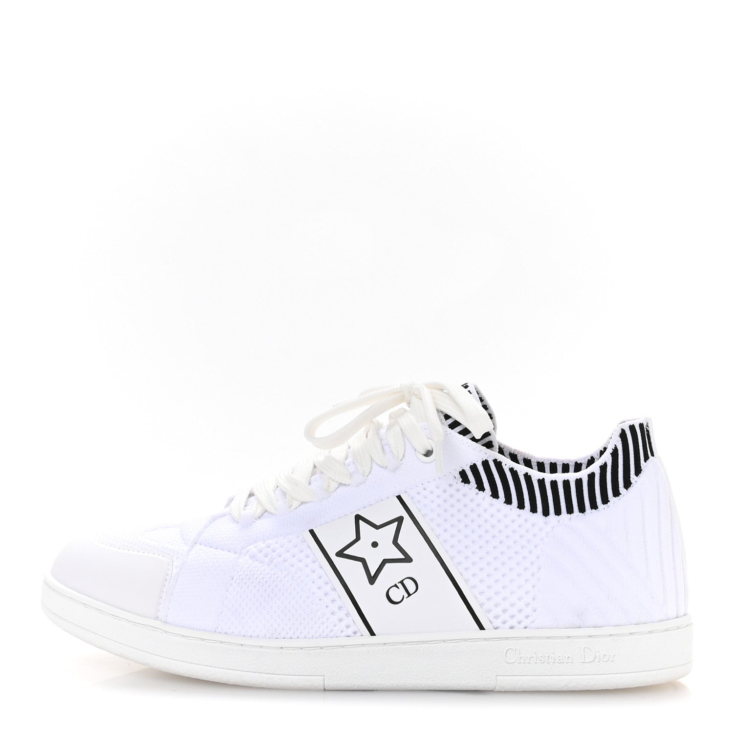 Christian Dior Calfskin Knit Dior Star Low Top Sneakers 38.5 White Black 1 of 9
