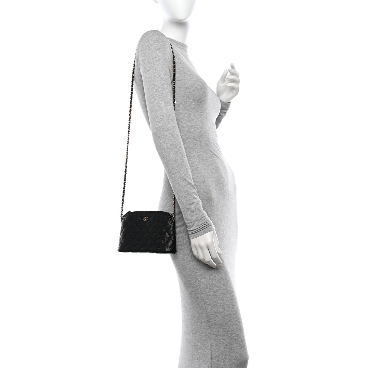 Caviar Quilted Classic Clutch with Chain Black