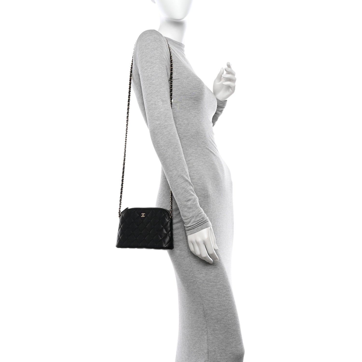 FASHIONPHILE Caviar Quilted Classic Clutch with Chain Black 2 of 10
