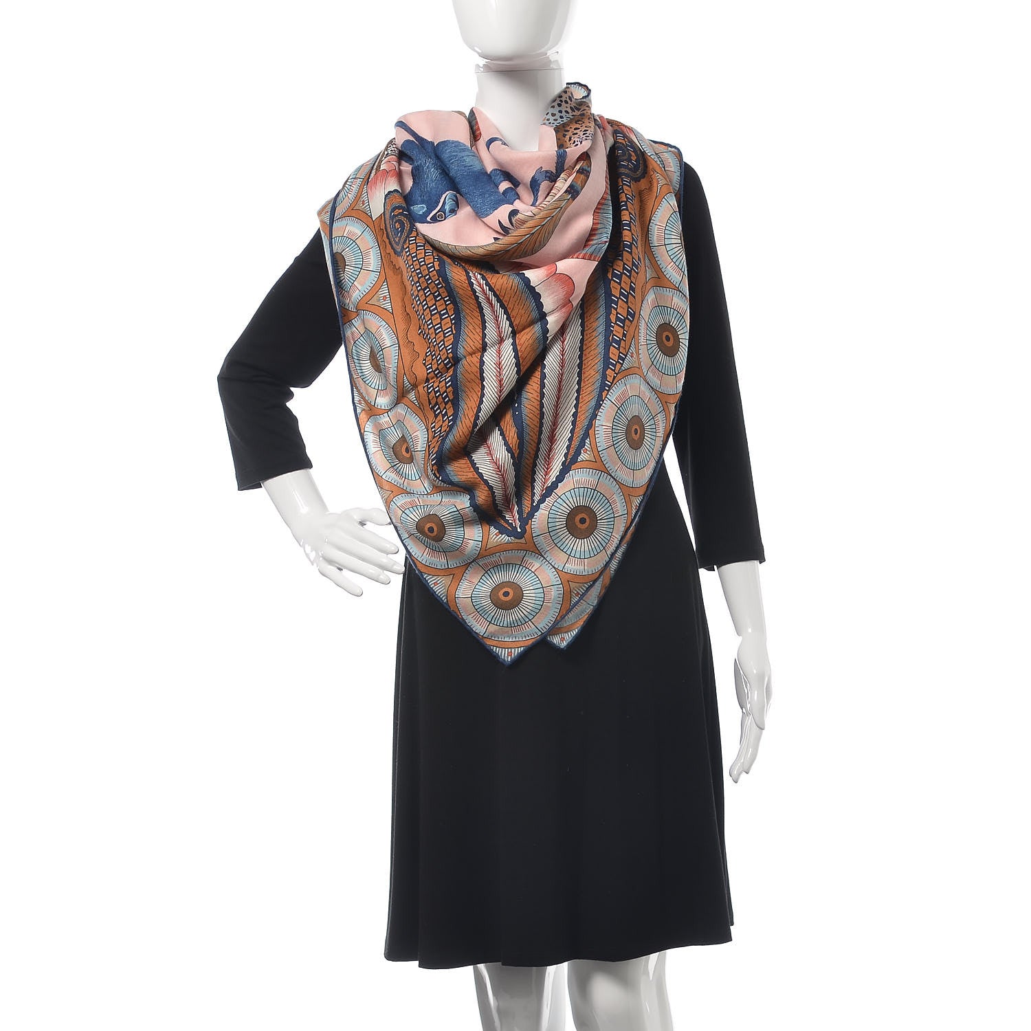 Hermes Cashmere Silk The Savana Dance Shawl 140 Rose Pale Bleu Marron 2 of 6