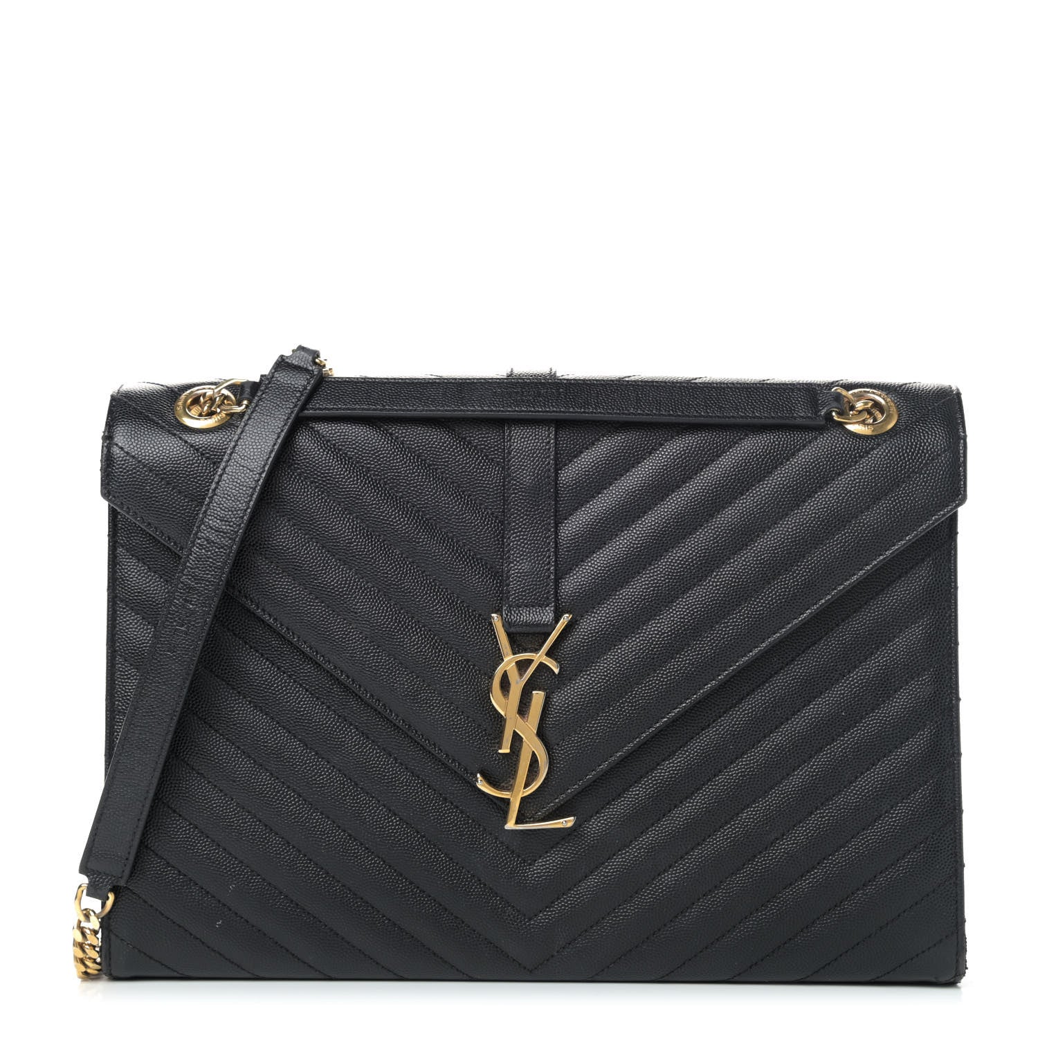 Saint Laurent Grain De Poudre Matelasse Chevron Large Monogram Satchel Black 1 of 6