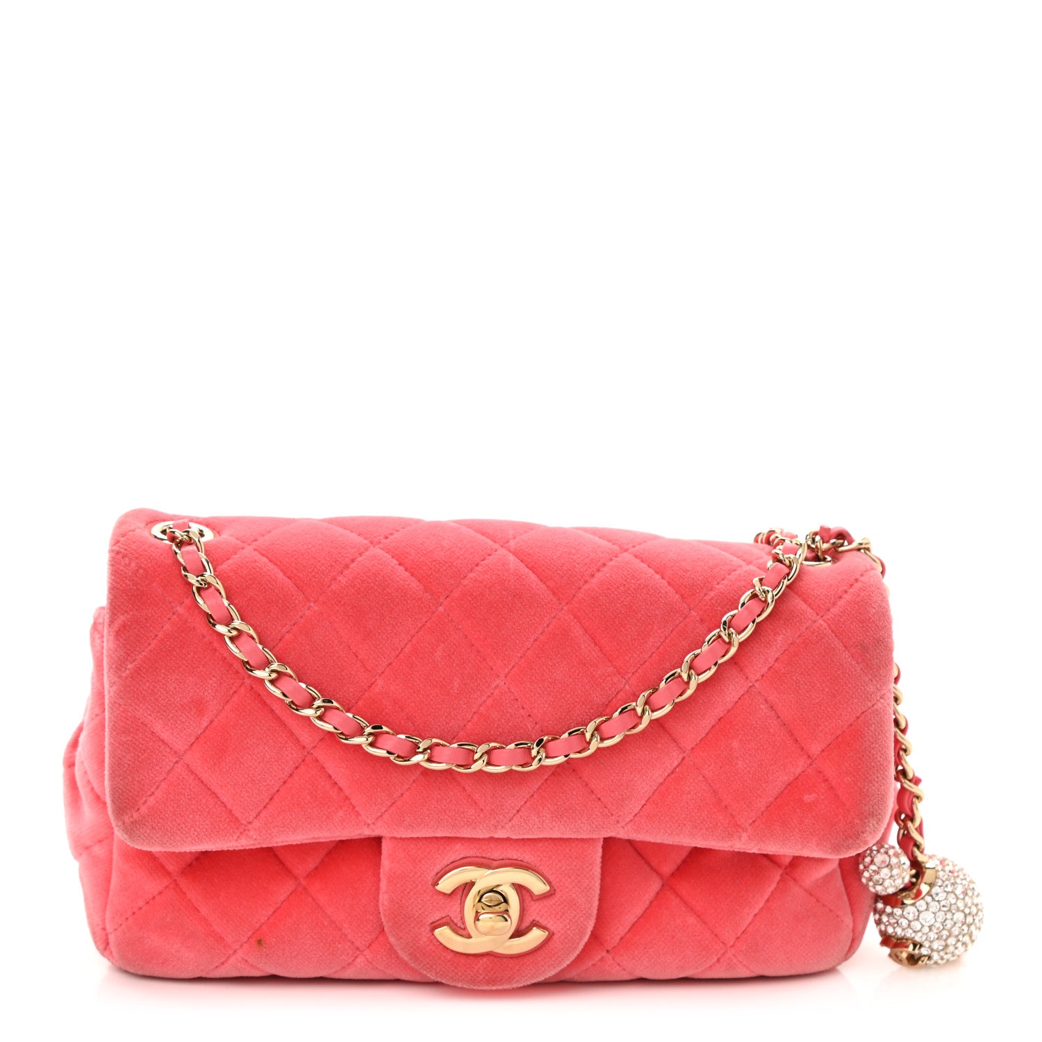 Chanel Velvet Quilted Mini Rectangular Pearl Crush Flap Coral 1 of 12