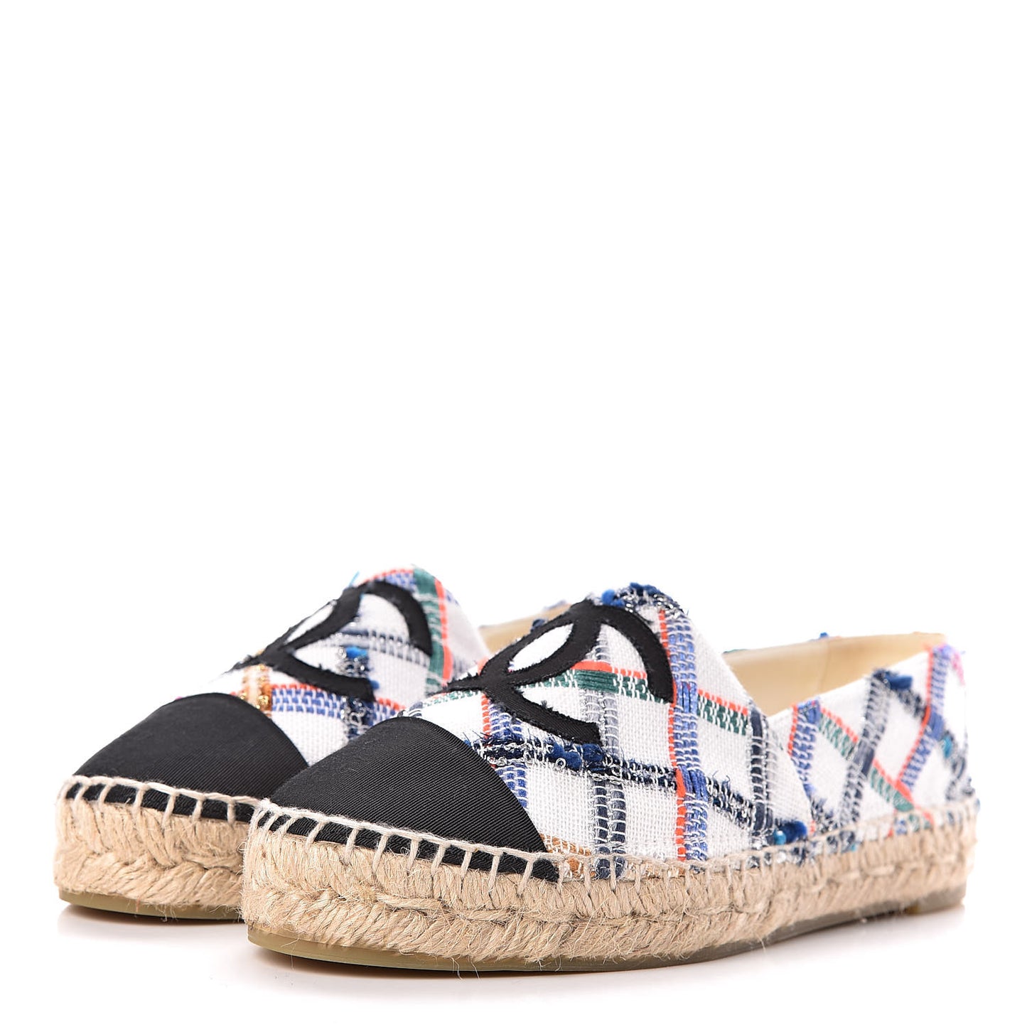 Tweed Grosgrain CC Espadrilles 36 White Blue Pink Green Black
