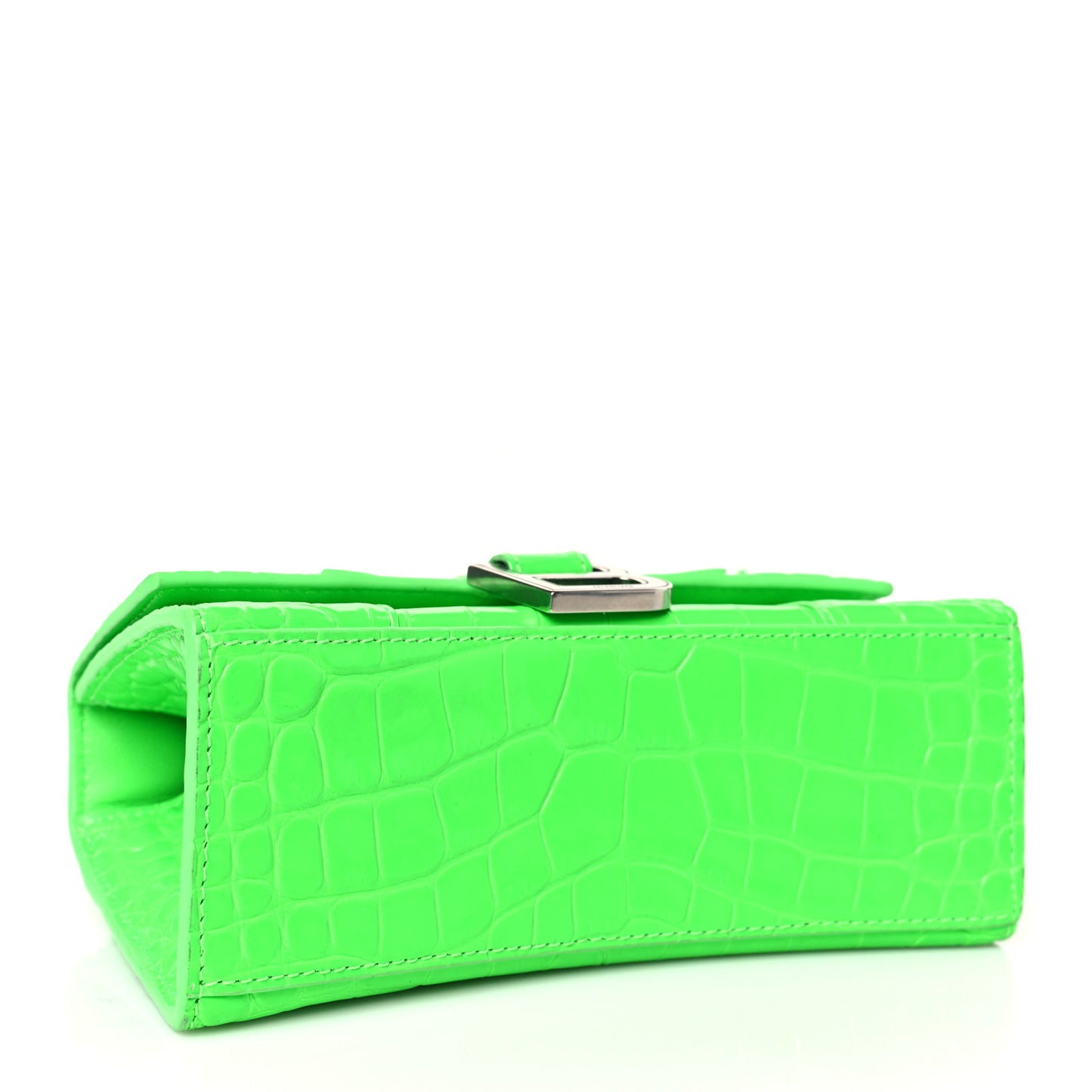 Shiny Calfskin Crocodile Embossed Hourglass Top Handle Bag XS Fluo Green