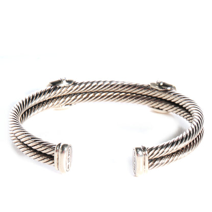 David Yurman Sterling Silver 18K Yellow Gold Blue Topaz Albion Double Station Bracelet 6 of 6