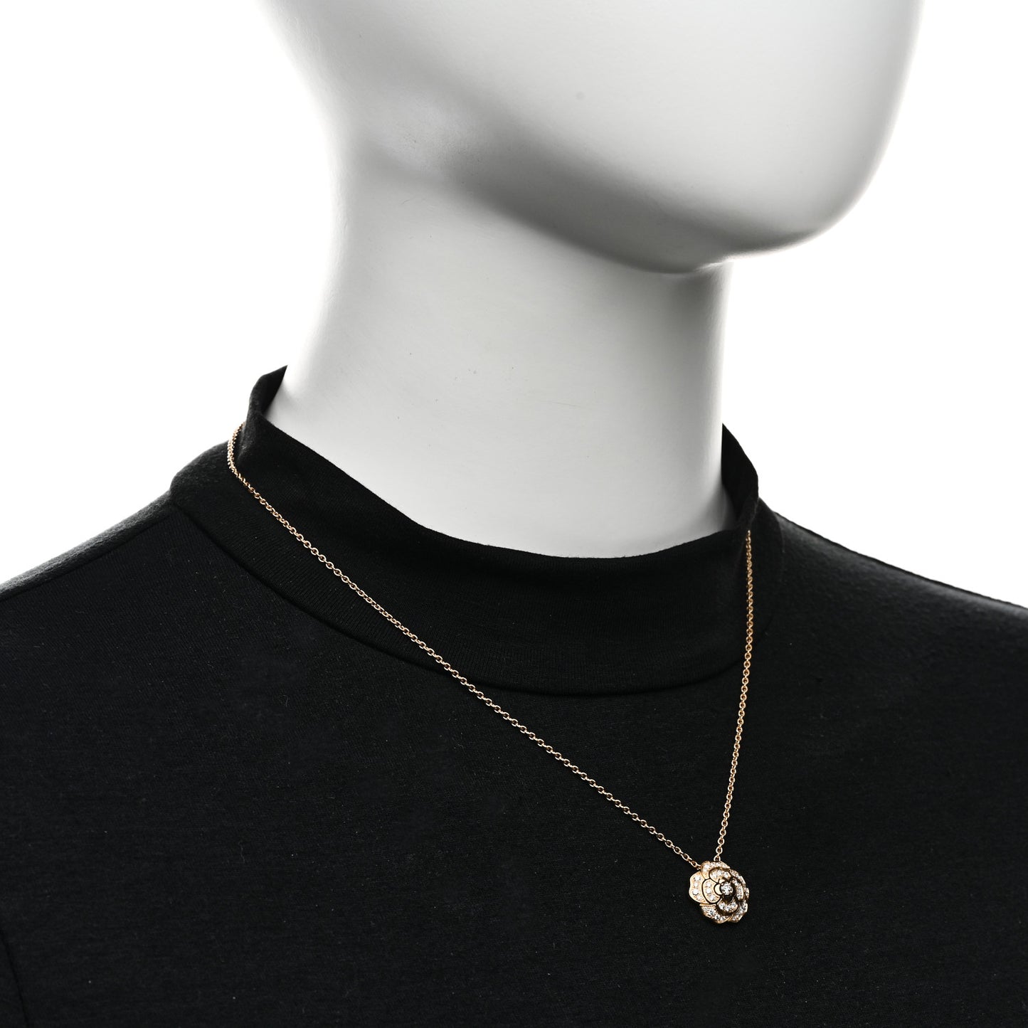 18K Yellow Gold Diamond Bouton de Camelia Pendant Necklace