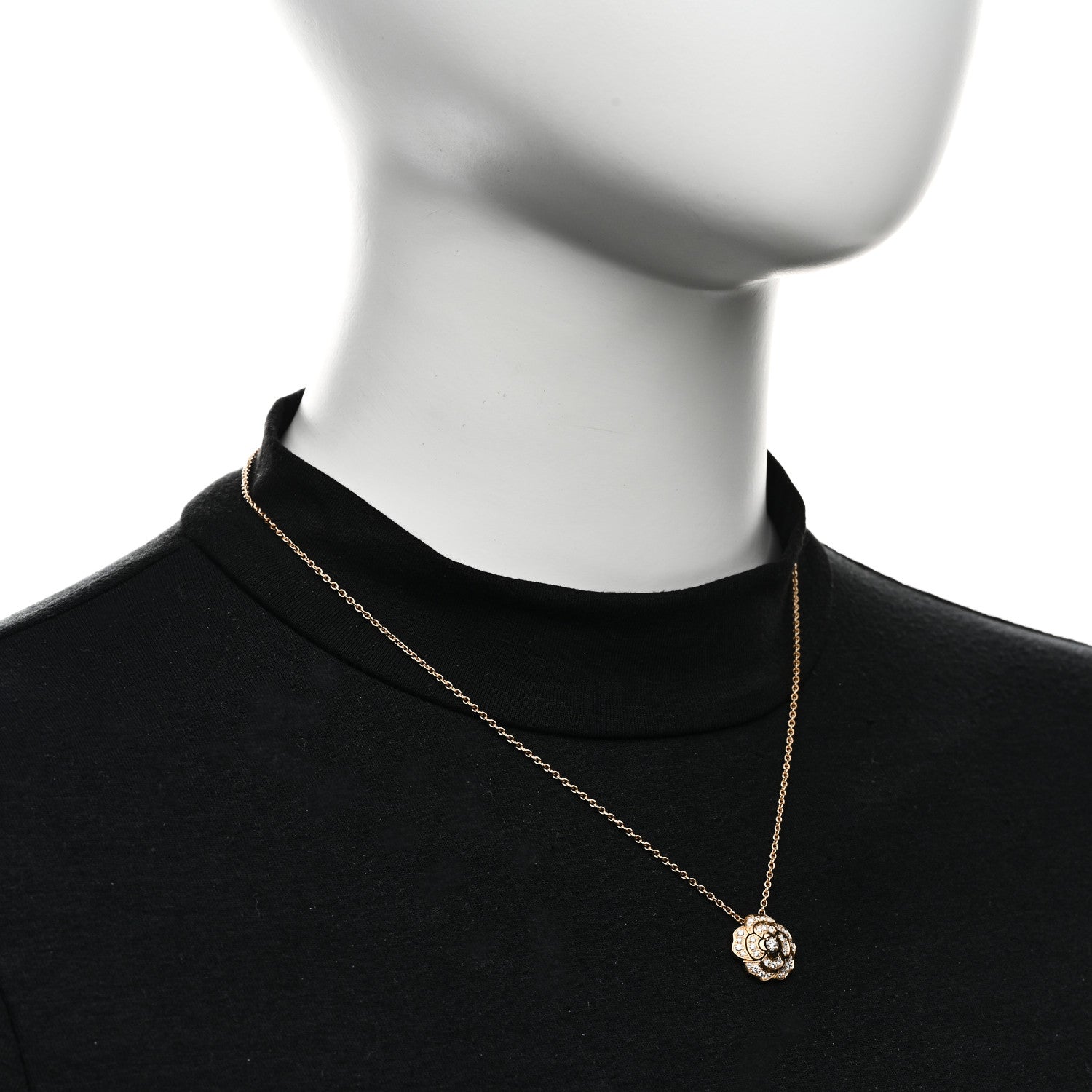 Chanel 18K Yellow Gold Diamond Bouton de Camelia Pendant Necklace 2 of 7