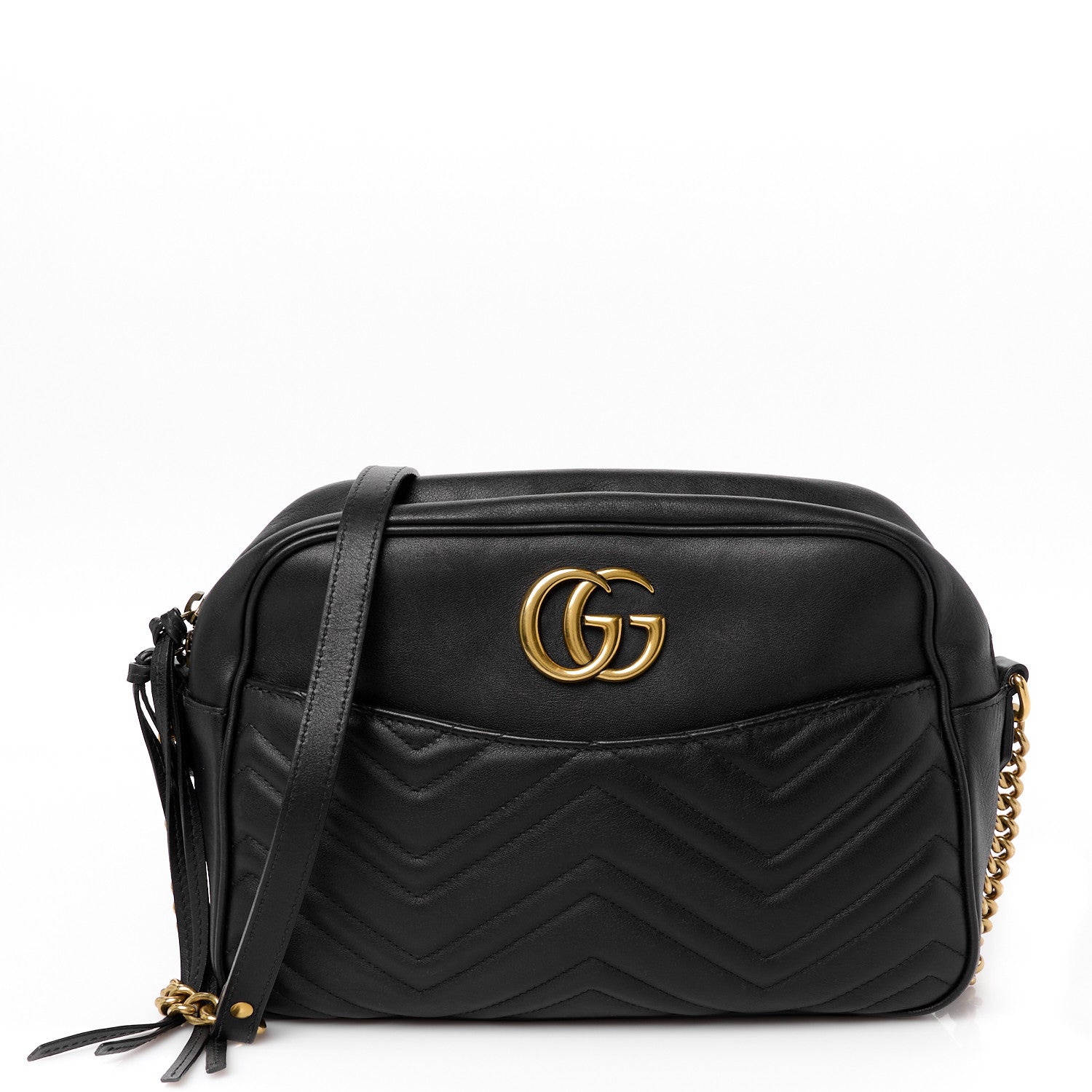 Gucci Calfskin Matelasse Medium GG Marmont Chain Shoulder Bag Black 1 of 11