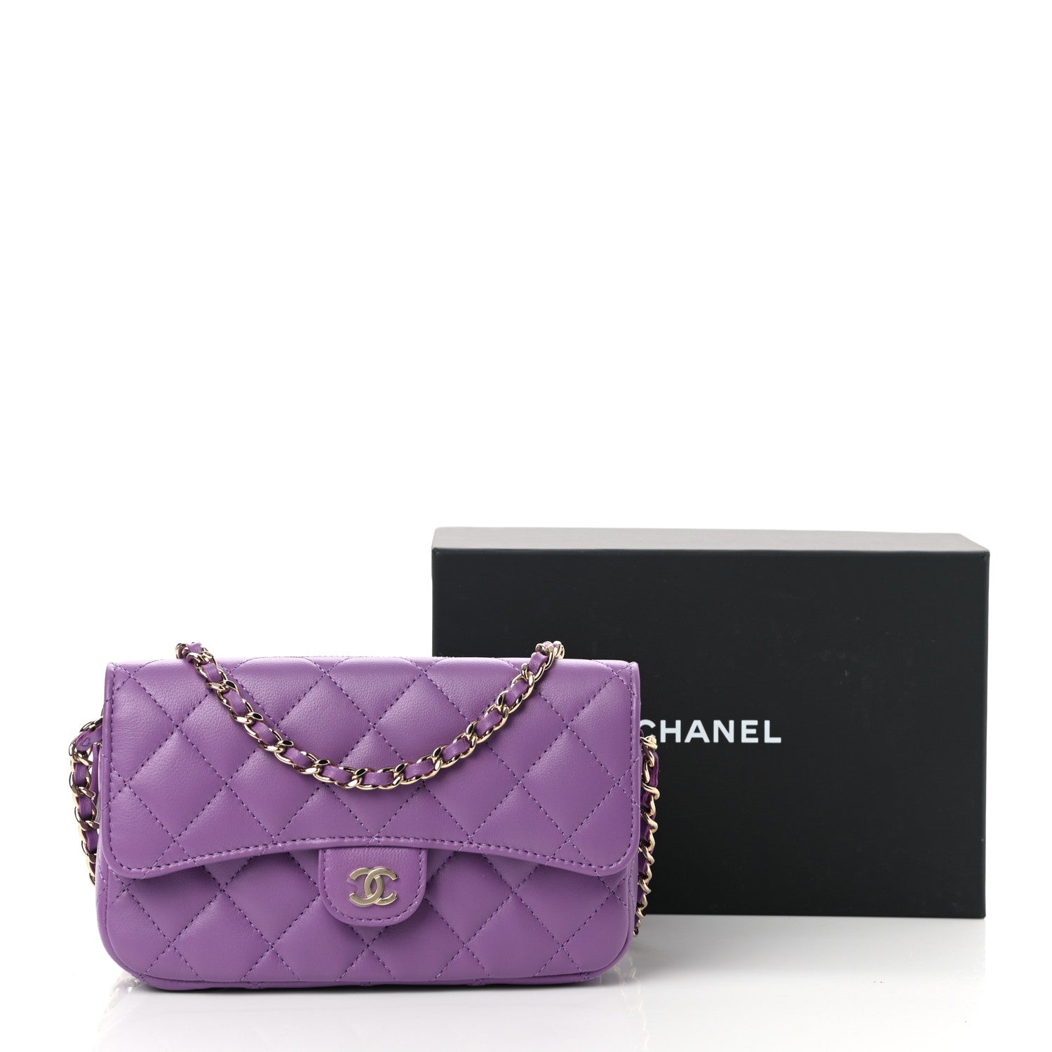 Chanel Lambskin Quilted Flap Phone Holder With Chain Purple 12 of 12