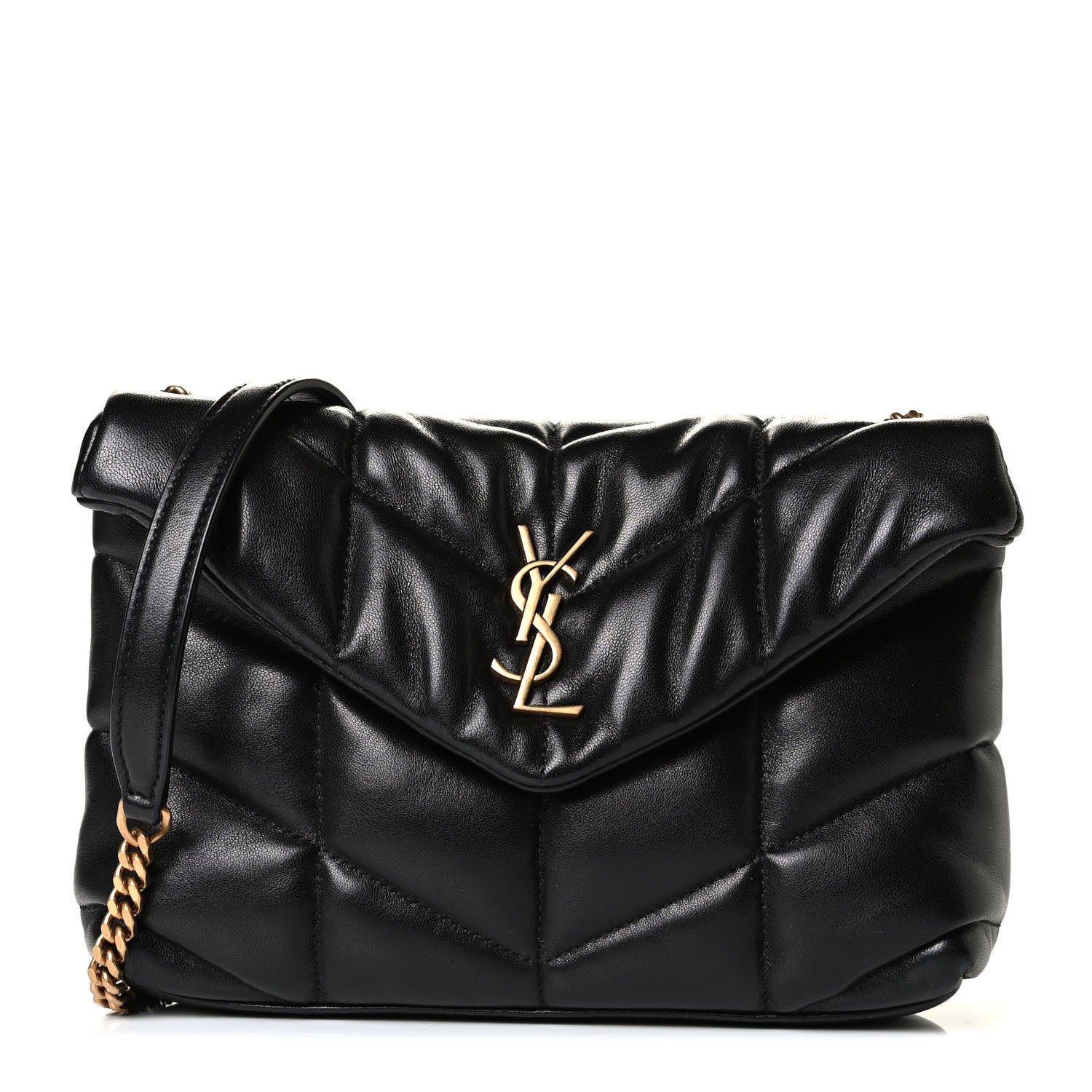 Saint Laurent Lambskin Quilted Toy Loulou Puffer Monogram Chain Satchel Black 1 of 6