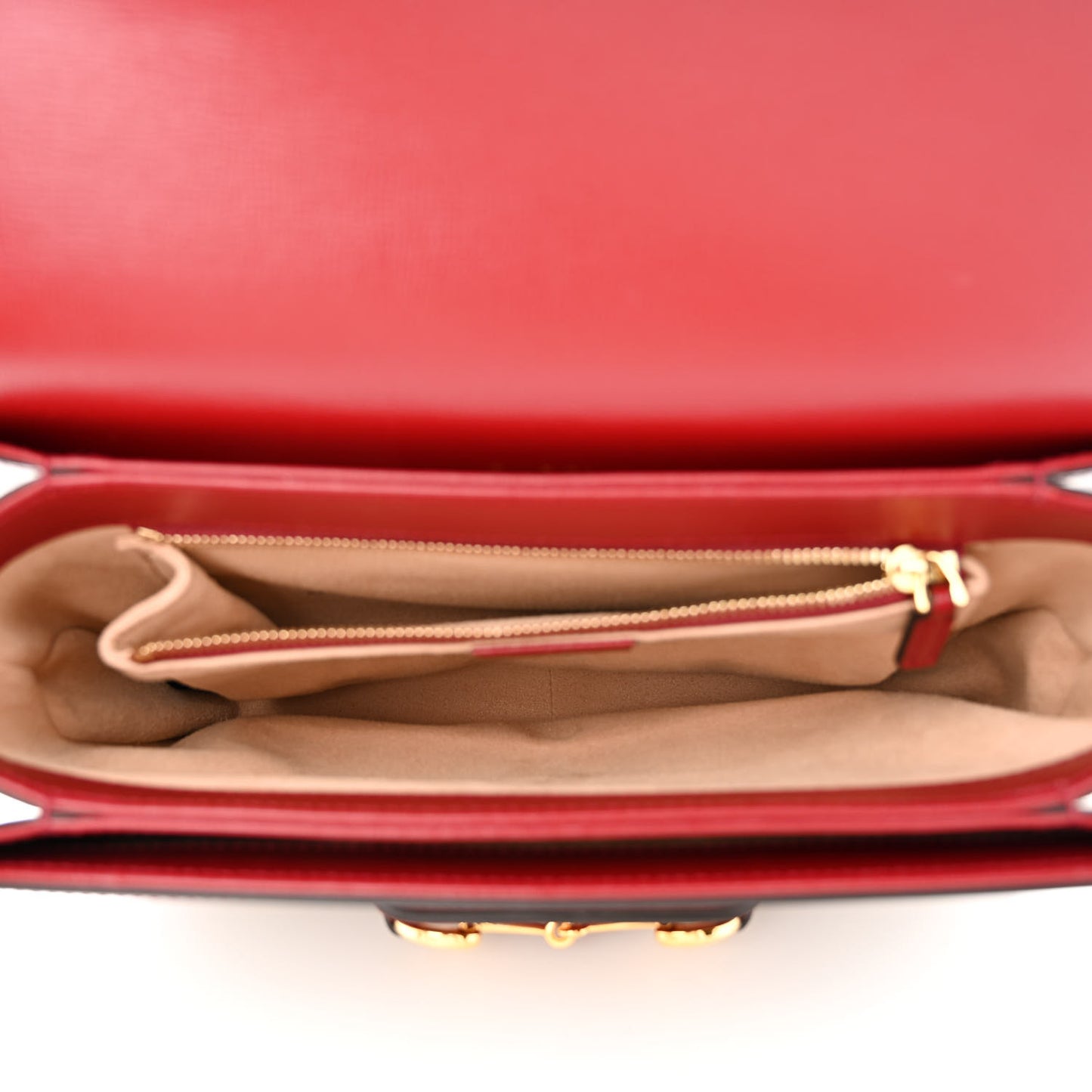 GG Supreme Monogram Azalea Calfskin Horsebit 1955 Shoulder Bag Beige Ebony New Cherry Red