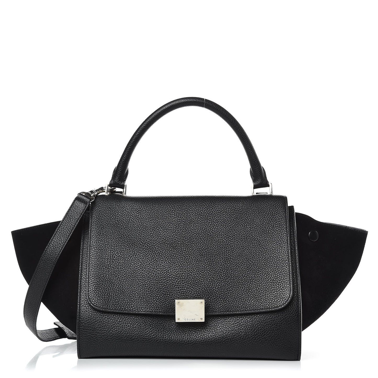Drummed Calfskin Suede Small Trapeze Black
