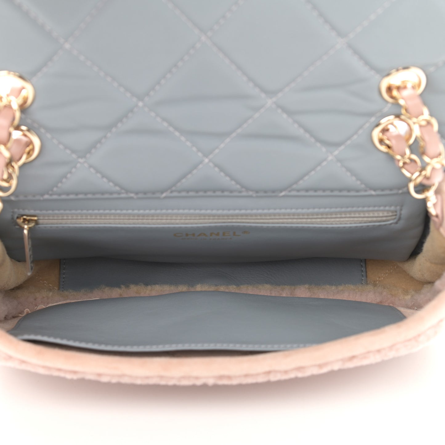 Shearling Sheepskin Single Flap Gray Pink Beige