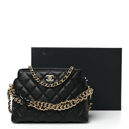 Chanel Shiny Caviar Quilted Bow Pouch Black 11 of 11