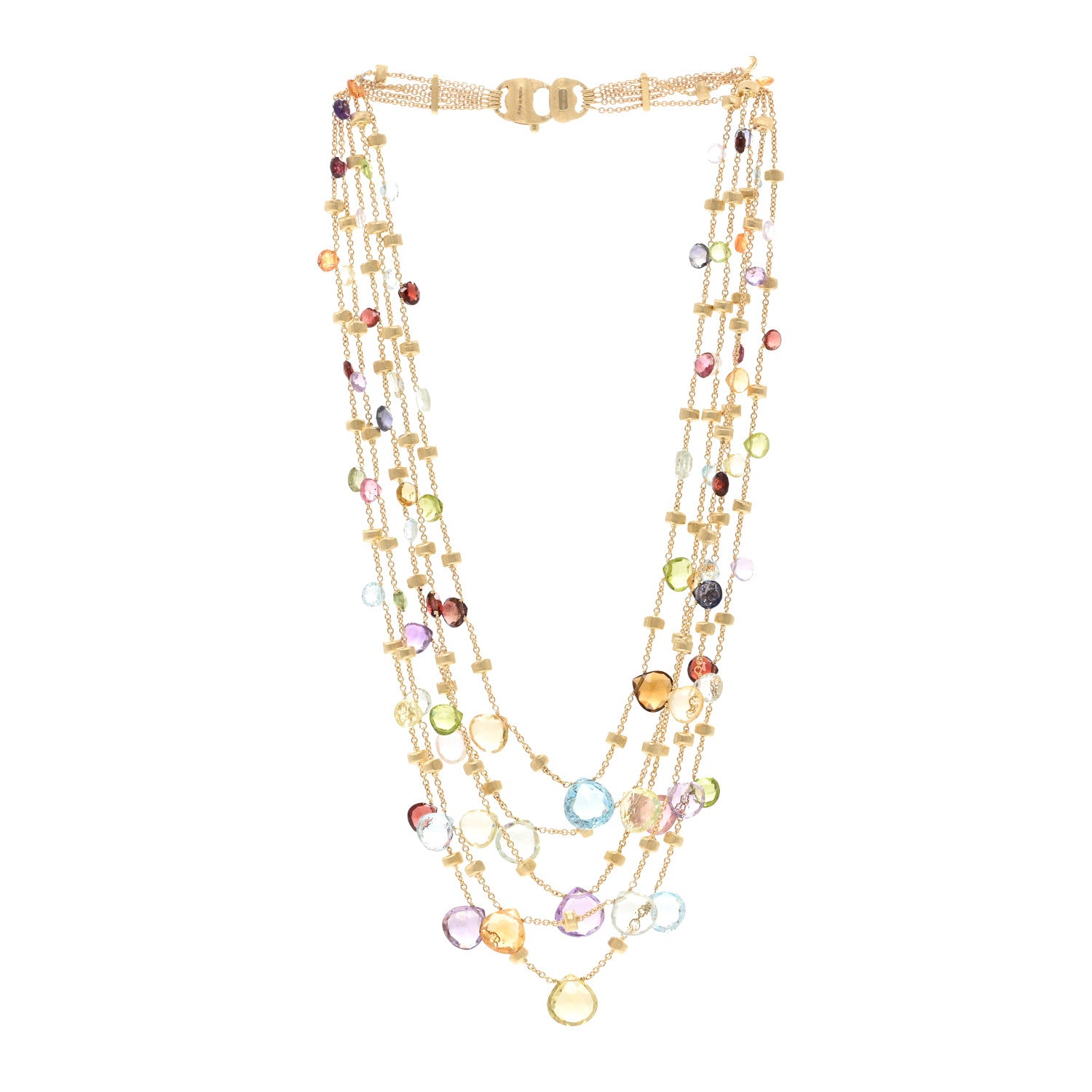 Marco Bicego 18K Yellow Gold Multi Gemstone Five Row Paradise Necklace 3 of 5