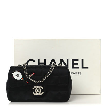 Chanel Satin Square Quilted Lipstick Charm Mini Flap Black 11 of 11