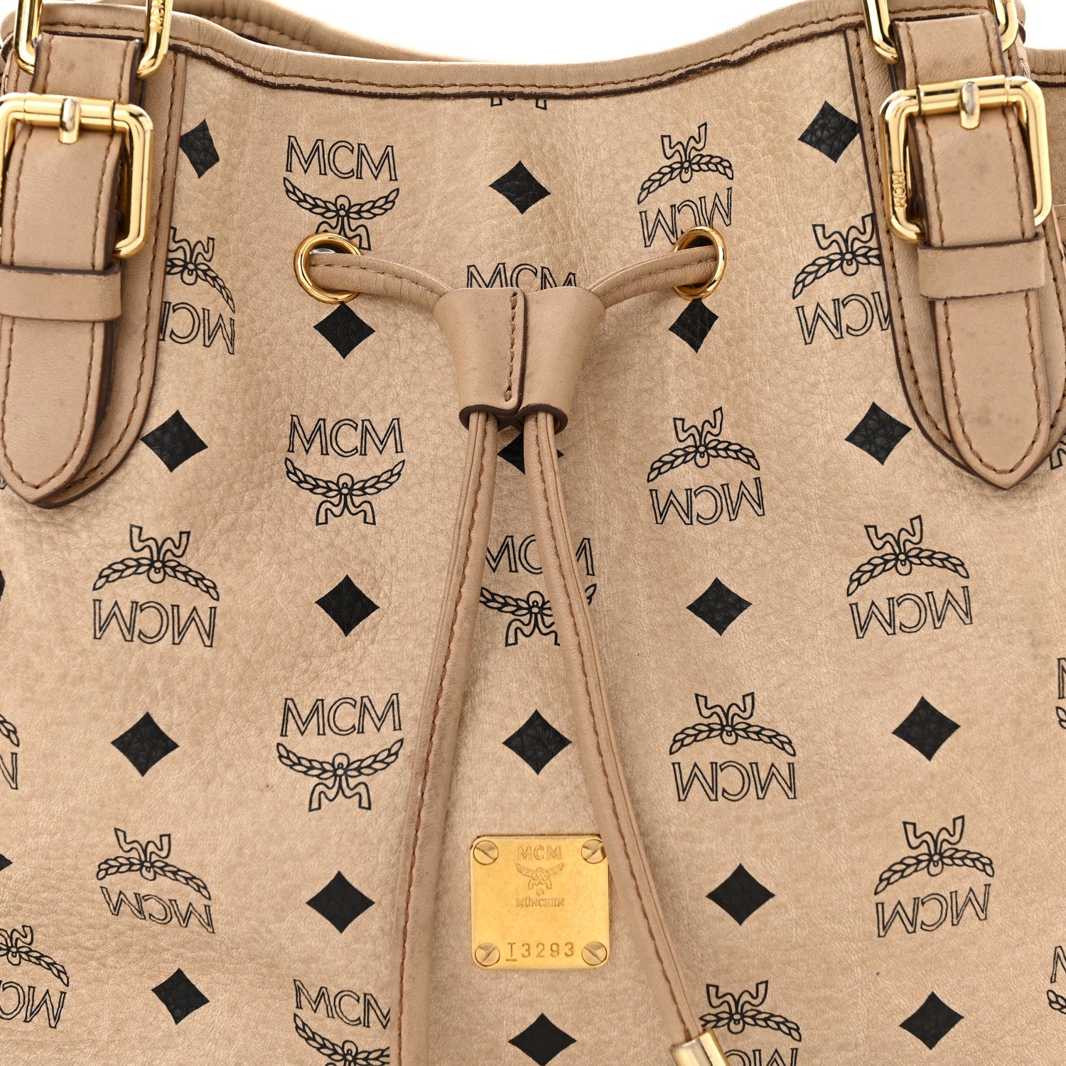 MCM Visetos Drawstring Bucket Bag Beige 8 of 14