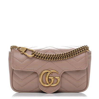 Gucci Calfskin Matelasse Super Mini GG Marmont Shoulder Bag Porcelain Rose 1 of 9