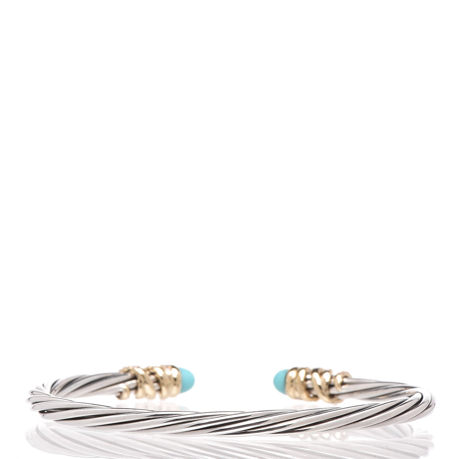 David Yurman Sterling Silver 18K Yellow Gold Diamond Turquoise Helena Cuff Bracelet 3 of 5