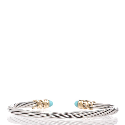 David Yurman Sterling Silver 18K Yellow Gold Diamond Turquoise Helena Cuff Bracelet 3 of 5