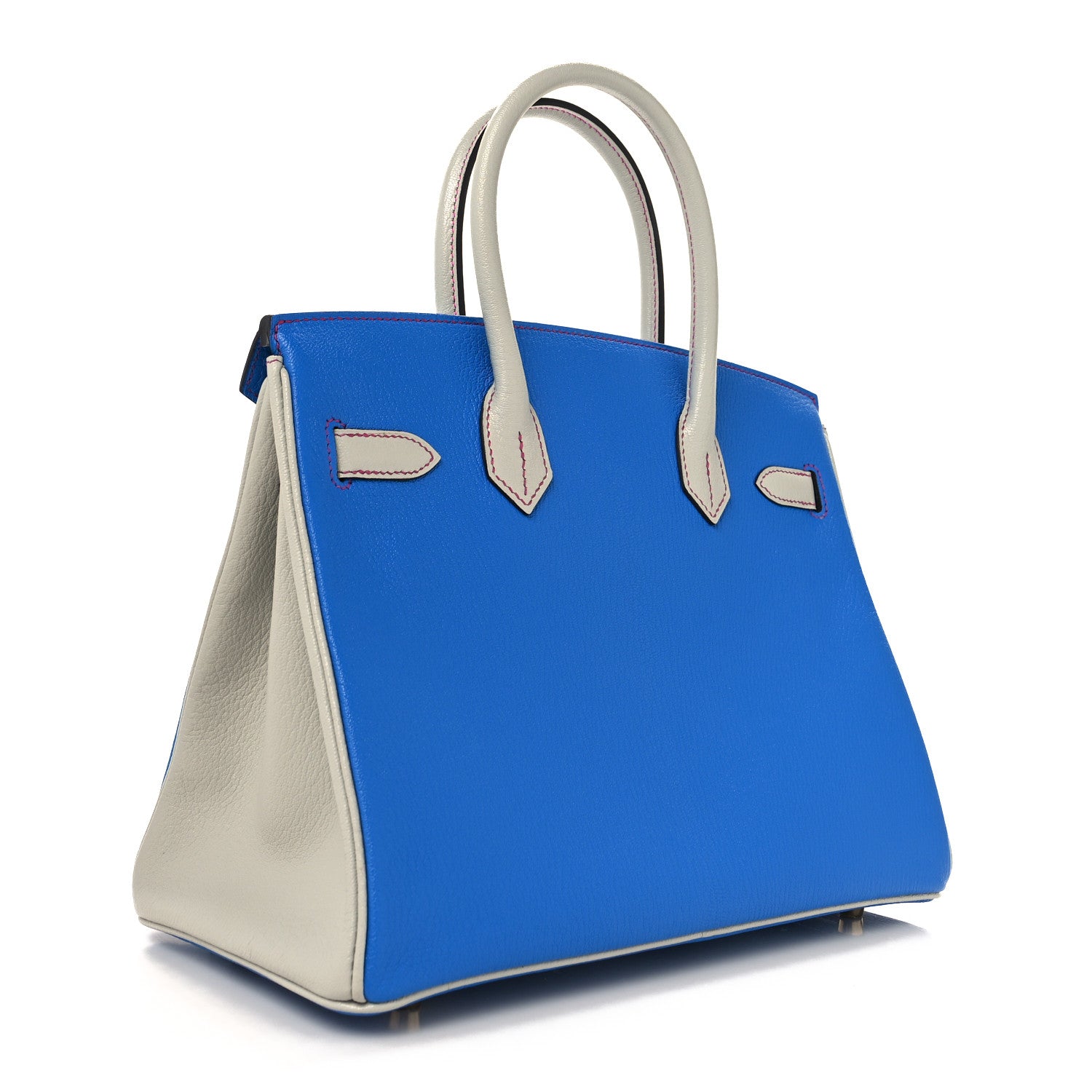 Hermes Chevre Mysore Horseshoe Birkin 30 Bleu Hydra Gris Perle Rose Shocking 3 of 13