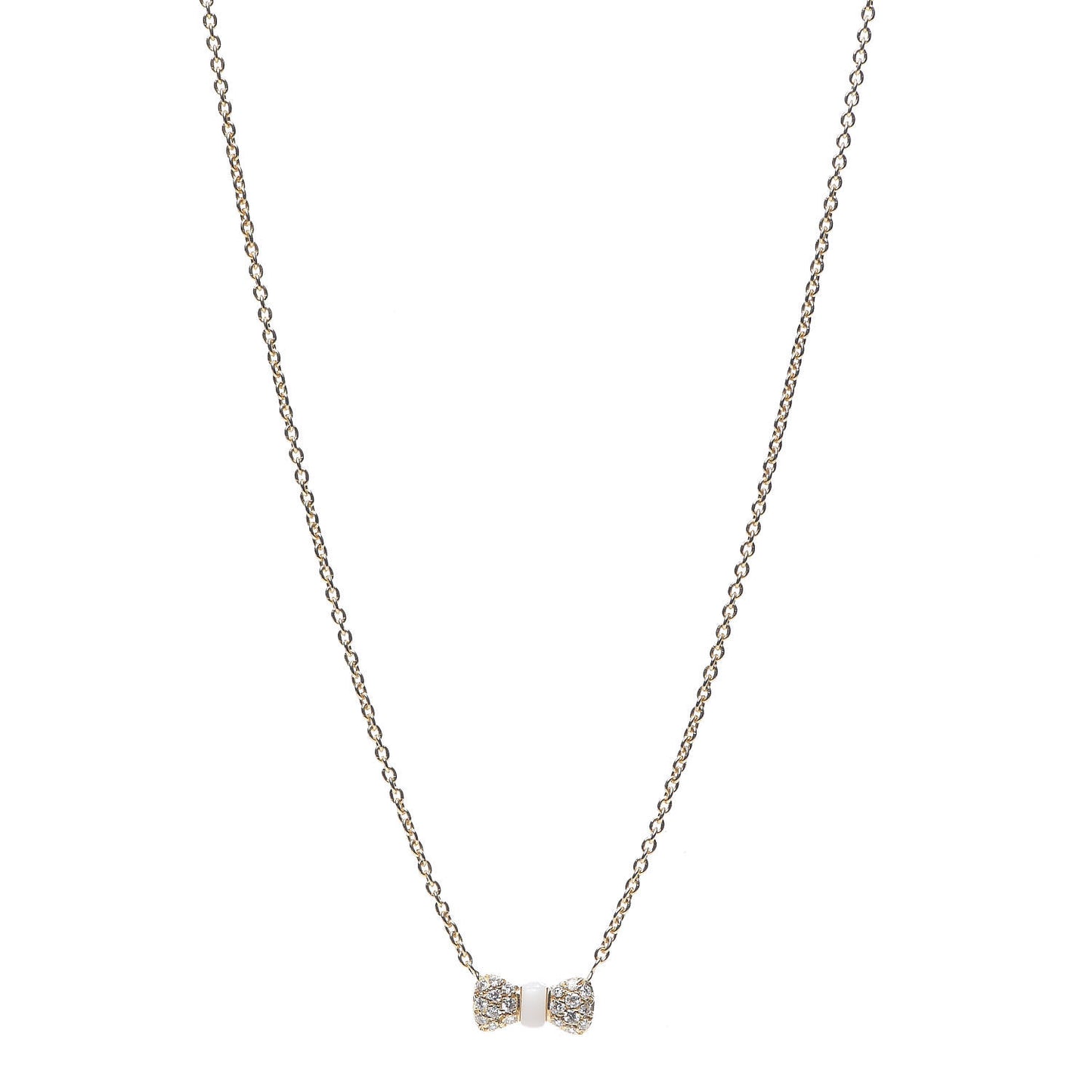 18K Yellow Gold Diamond White Coral Bow Necklace