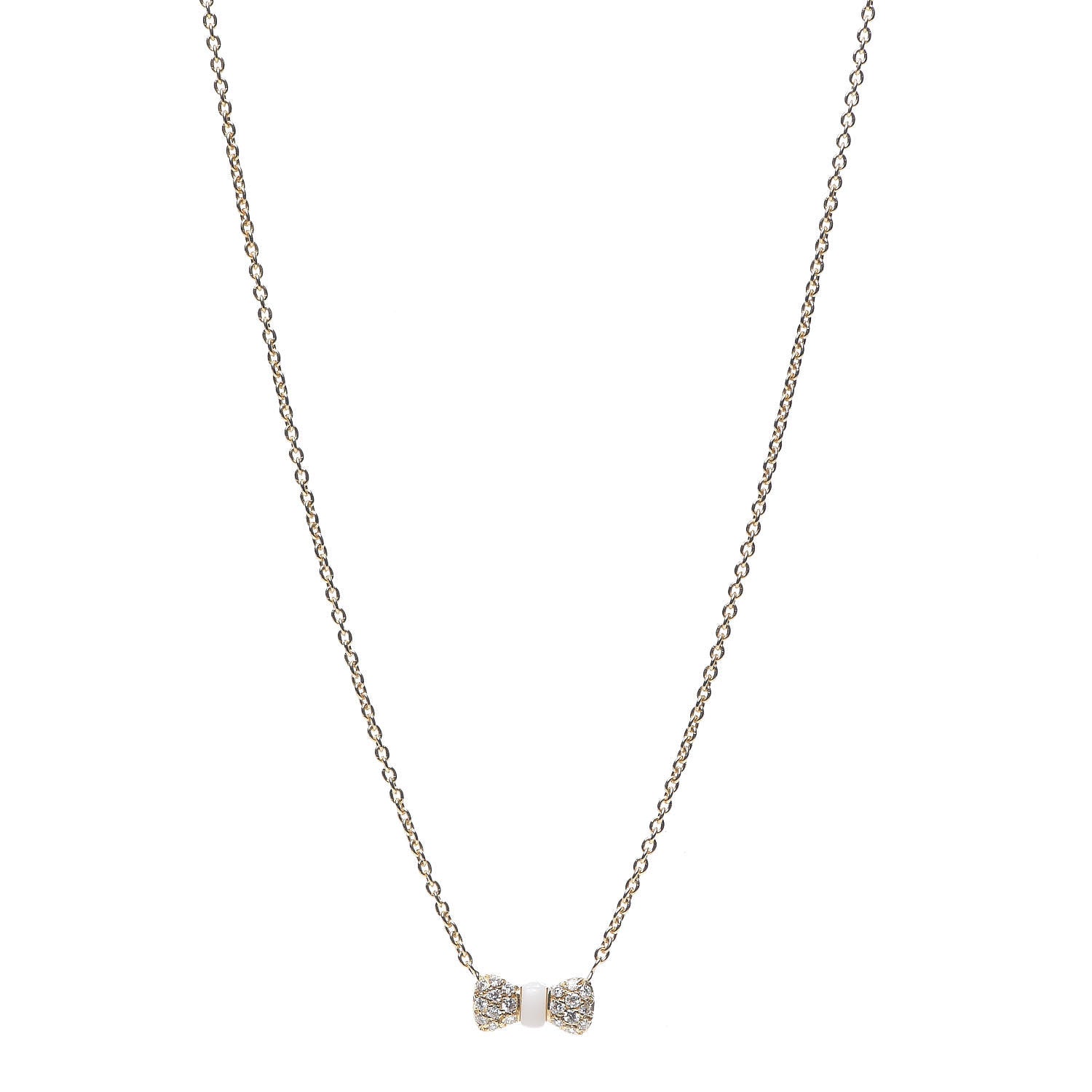 Van Cleef & Arpels 18K Yellow Gold Diamond White Coral Bow Necklace 1 of 5