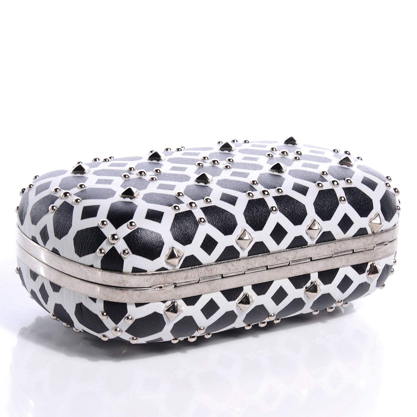 Classic Grid Skull Clasp Clutch Bag Ivory and Black