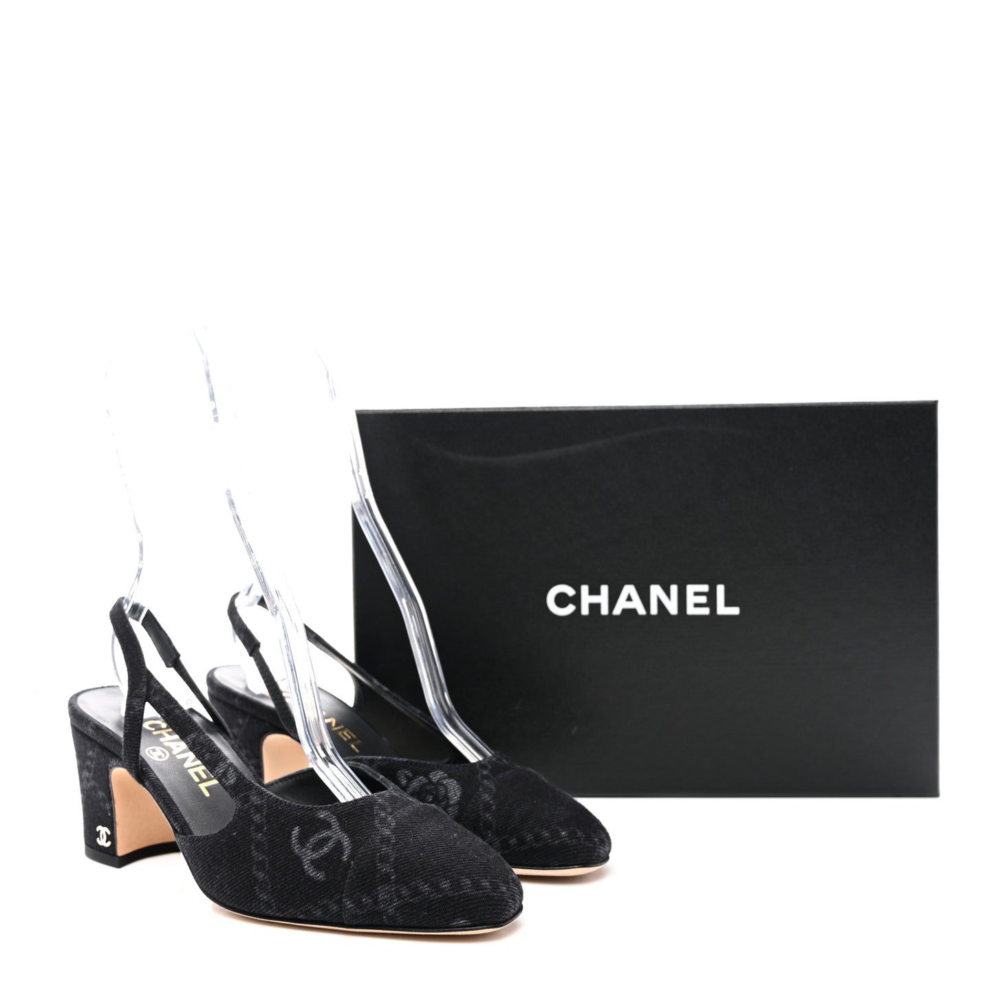Denim Cap Toe CC Slingback Pumps 36 Charcoal Black Blue