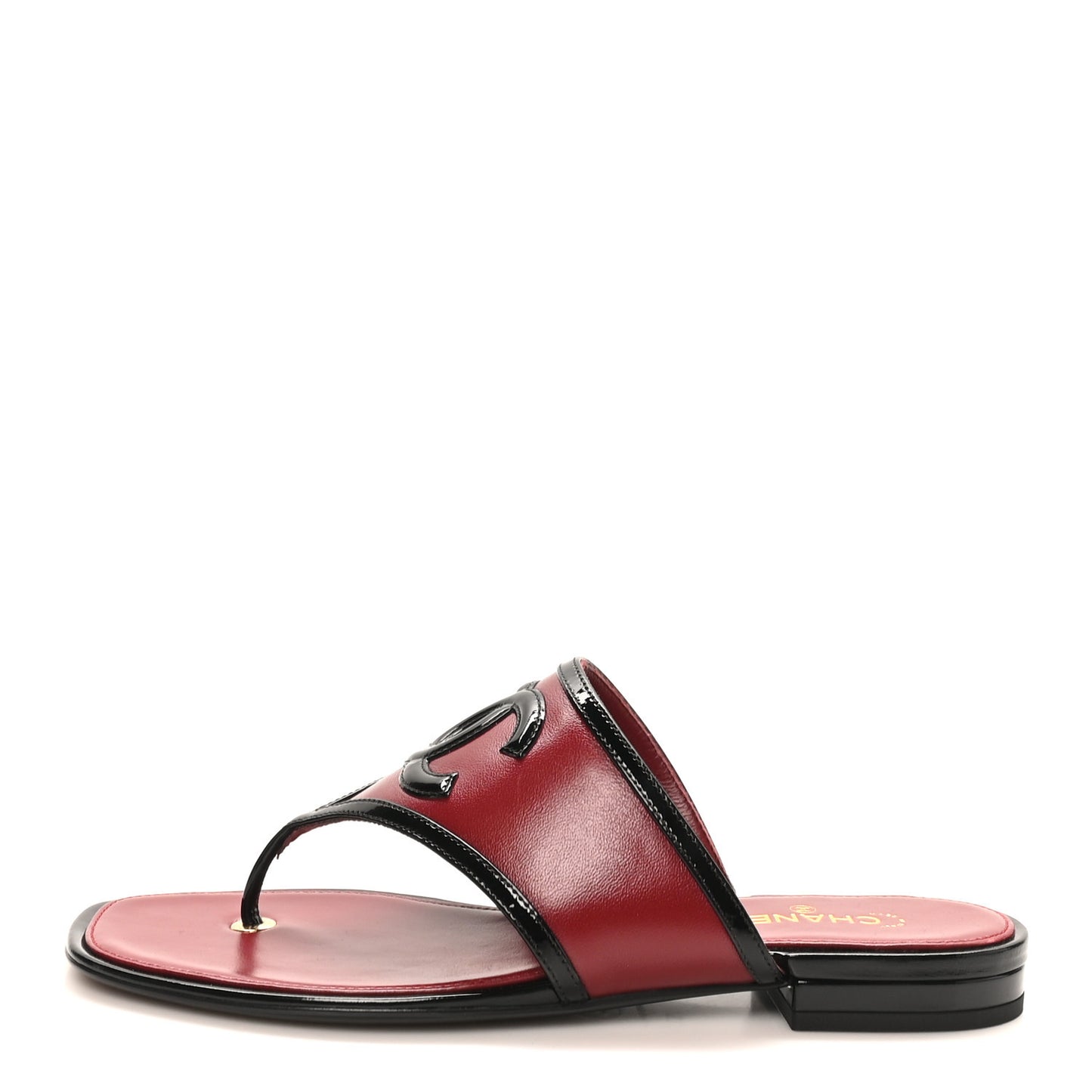 Lambskin Patent Calfskin CC Thong Sandals 37 Burgundy Black