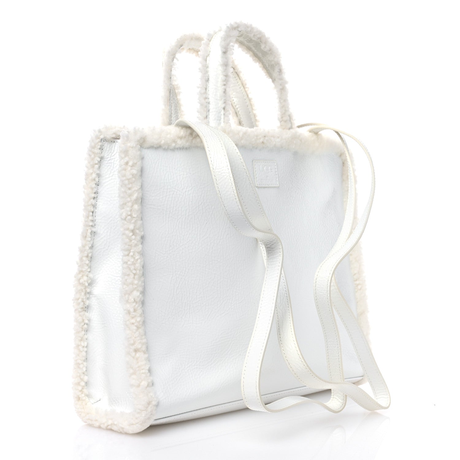 Telfar X UGG Crinkle Patent Shearling Medium Shopping Bag White 2 of 10