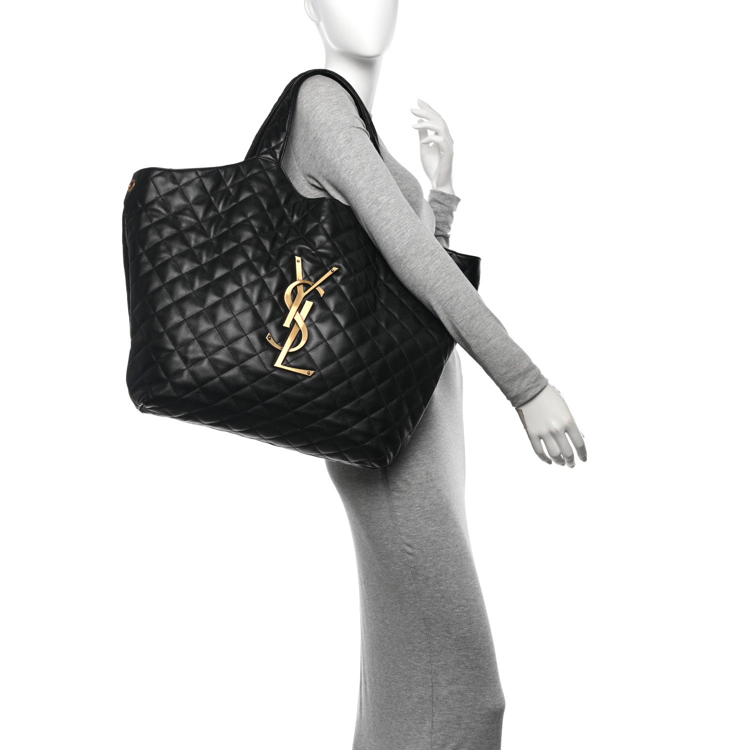 Saint Laurent Lambskin Quilted Maxi Icare Shopping Tote Black 2 of 11